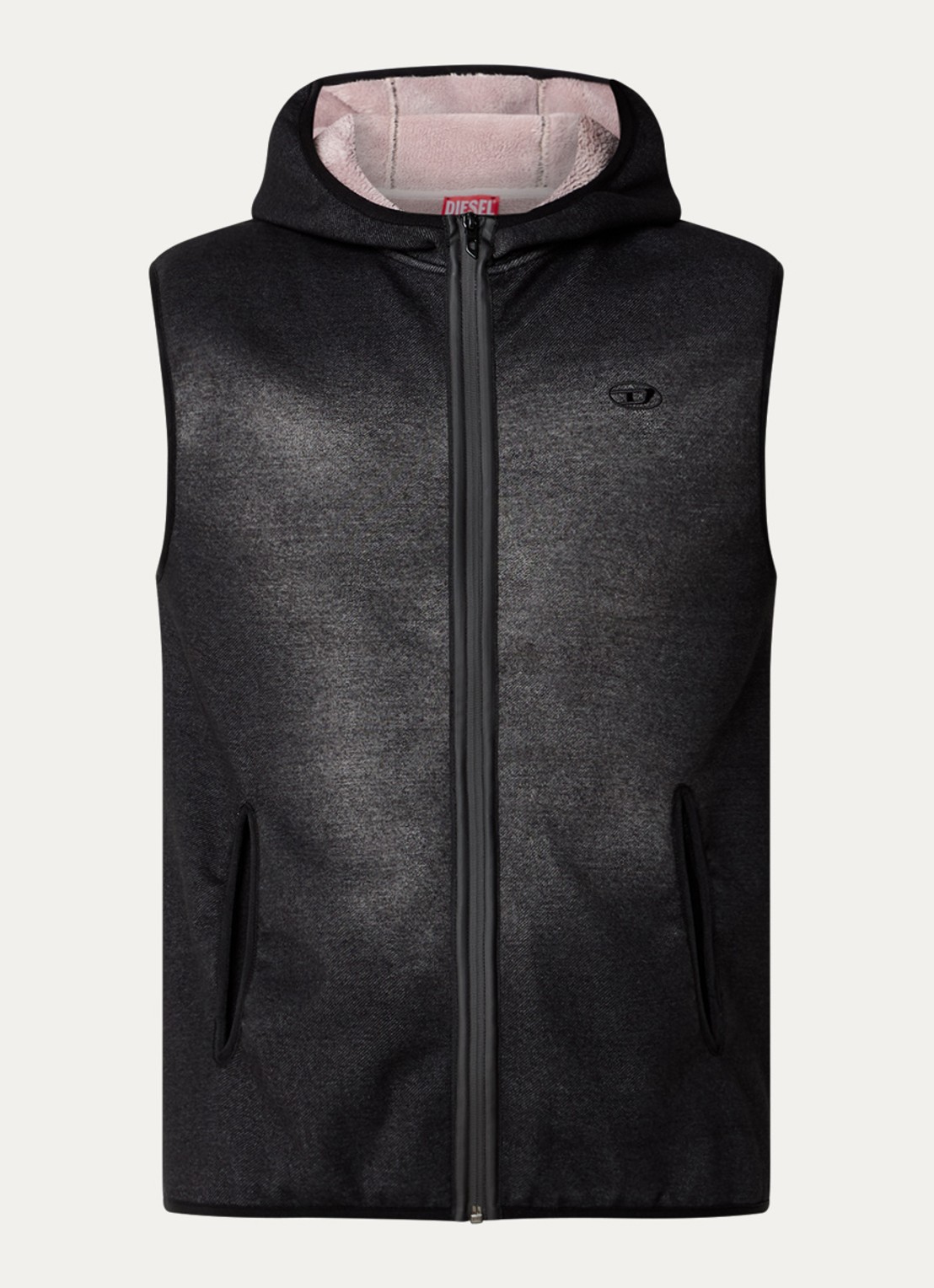 Diesel S-Haky bodywarmer met steekzakken en capuchon - voorkant 2 zwart