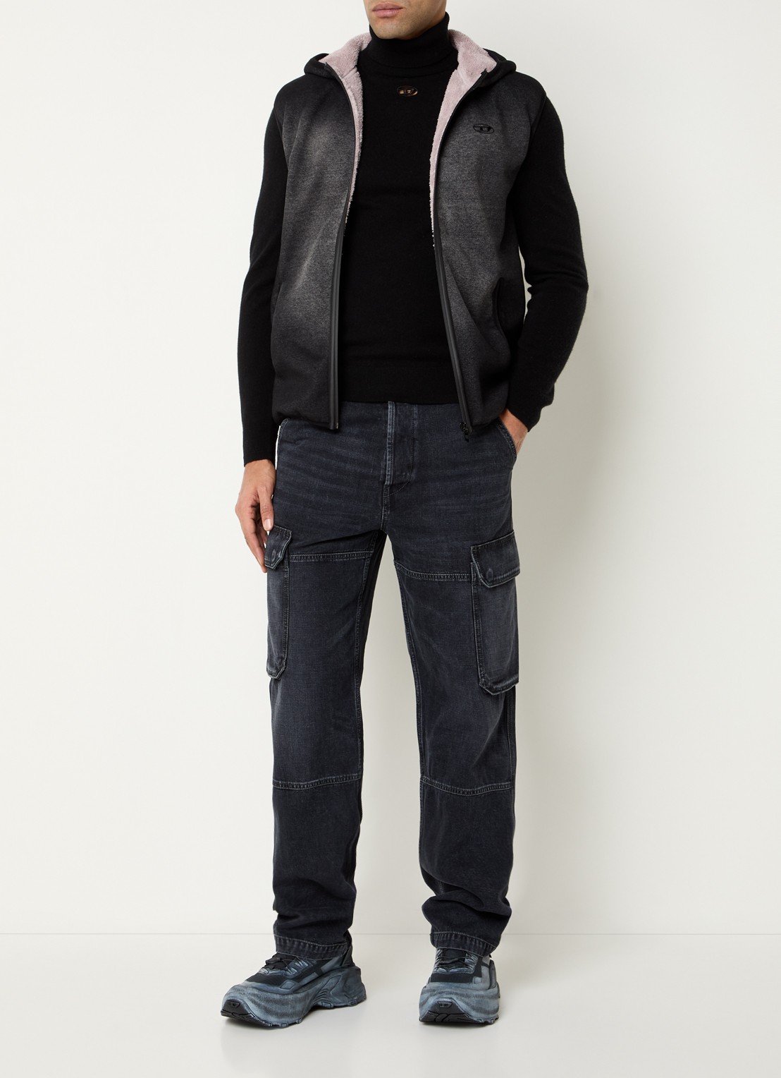 Diesel S-Haky bodywarmer met steekzakken en capuchon - voorkant 3 zwart