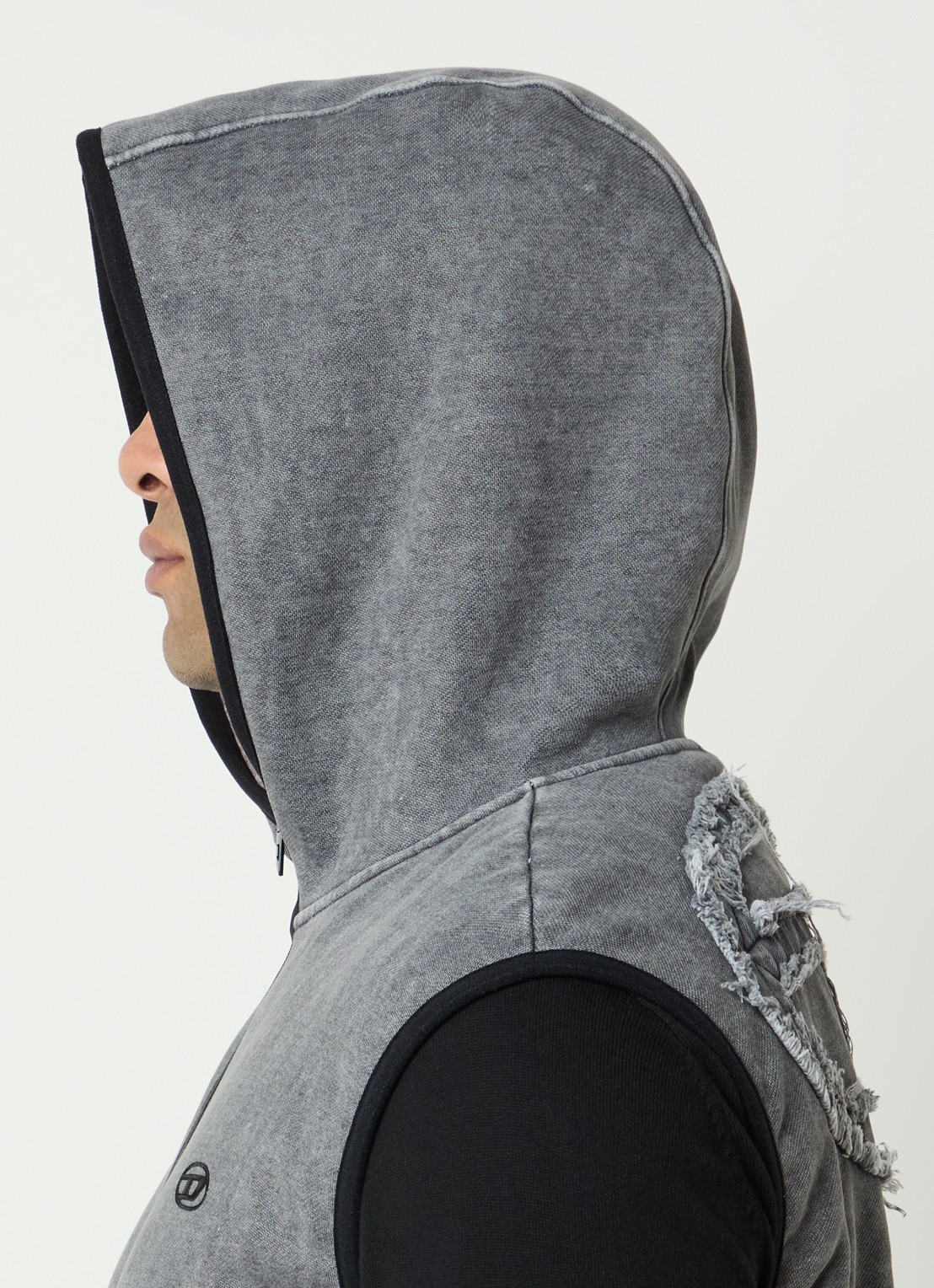 Diesel S-haky gilet met capuchon en logo - detail 2 grijs