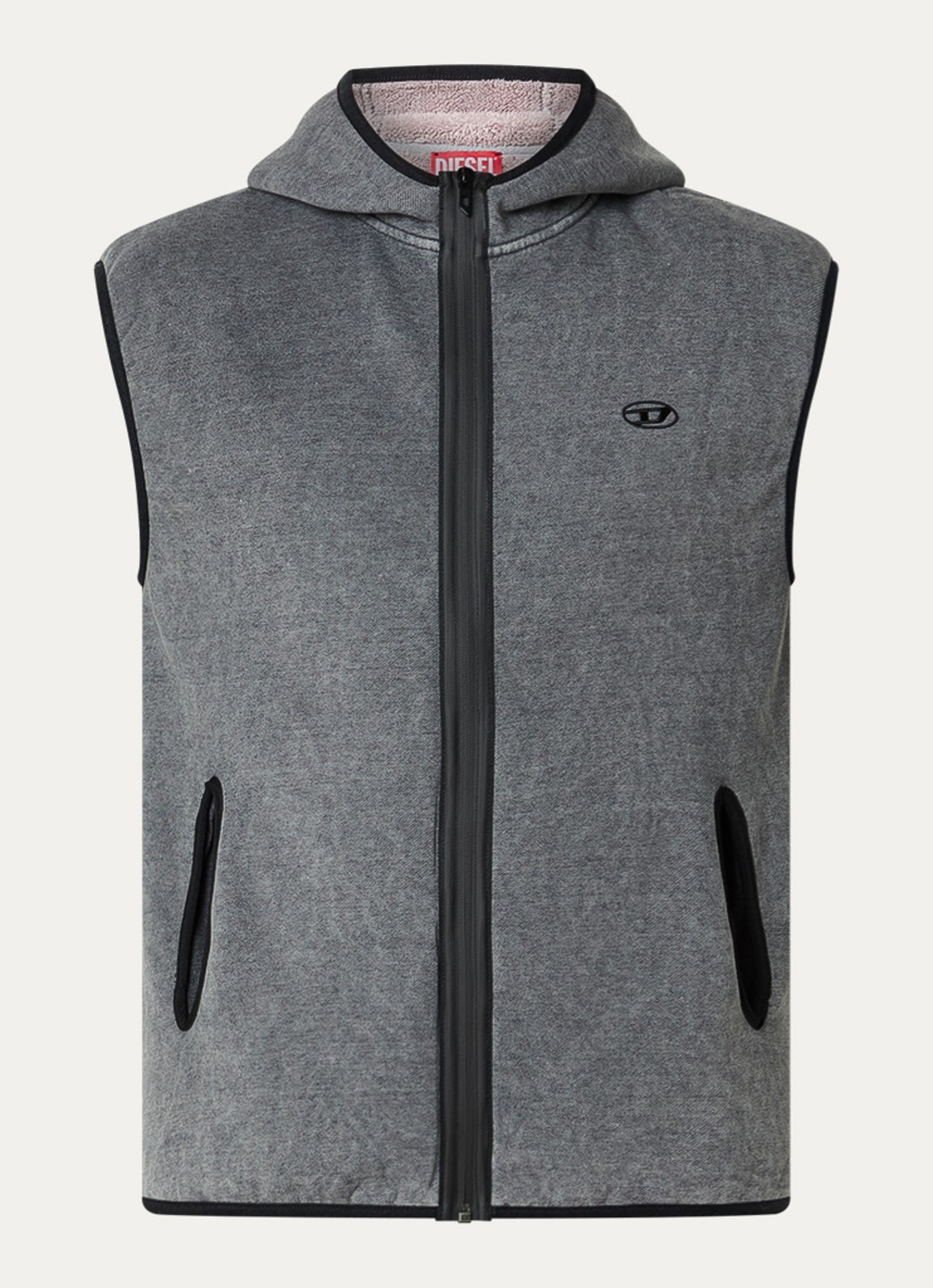 Diesel S-haky gilet met capuchon en logo - voorkant 3 grijs