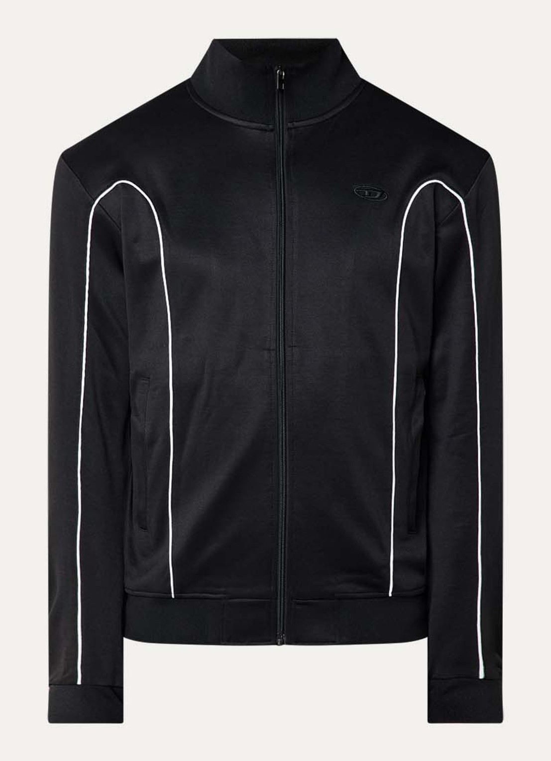 Diesel S-locking trackvest met logoborduring en steekzakken - voorkant 2 zwart