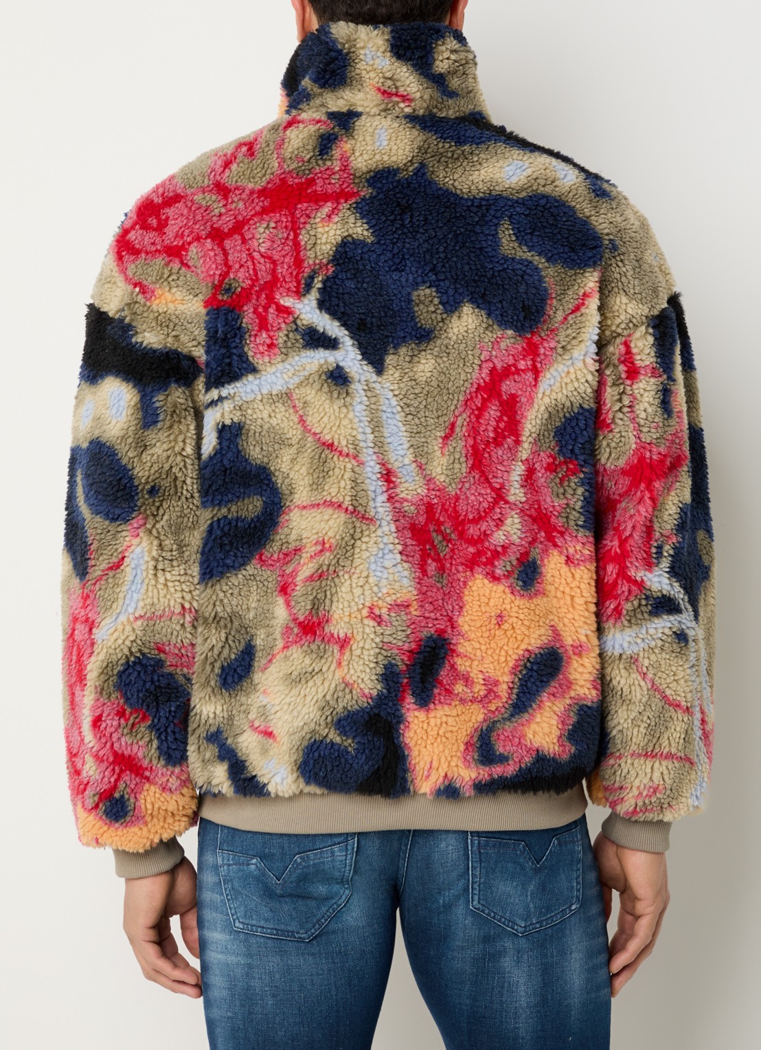 Diesel S-Luke jack van teddy met steekzakken en print - achterkant donkerblauw