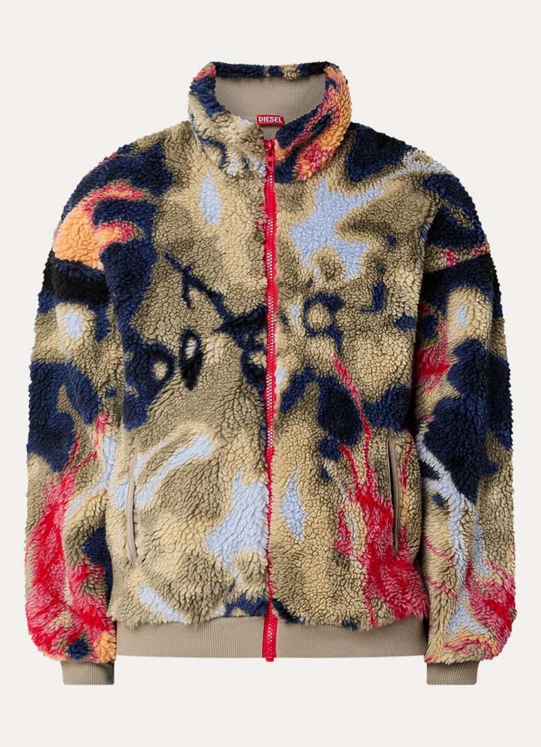 Diesel S-Luke jack van teddy met steekzakken en print - voorkant 2 donkerblauw