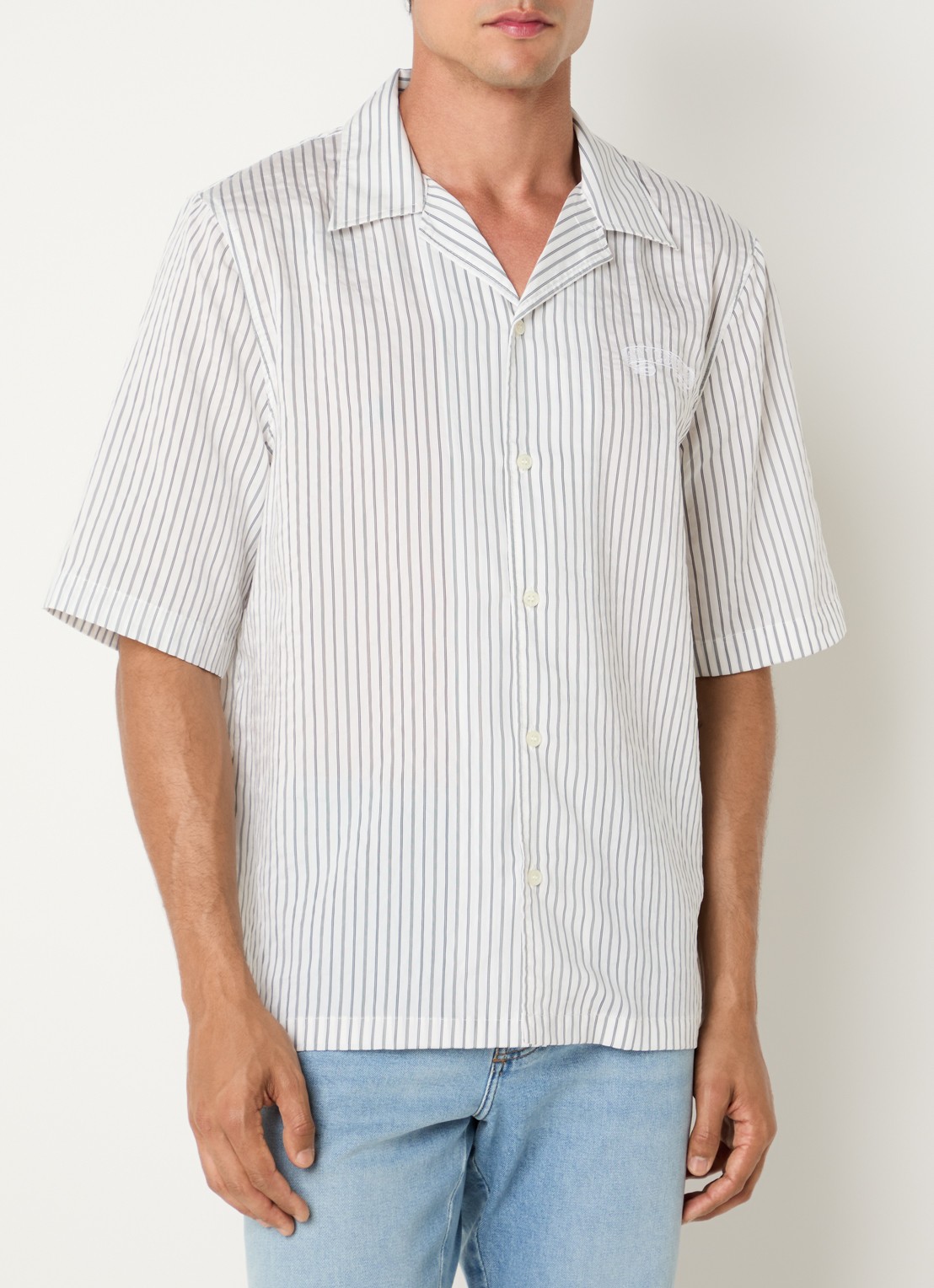 Diesel S-Mac comfort fit overhemd met streepprint en logoborduring - detail grijs