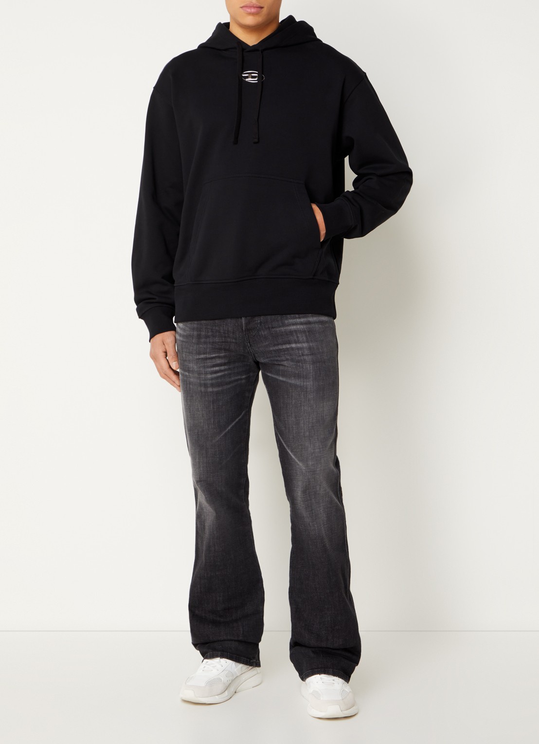 Diesel S-Macs hoodie met 3D logoprint - voorkant 2 zwart