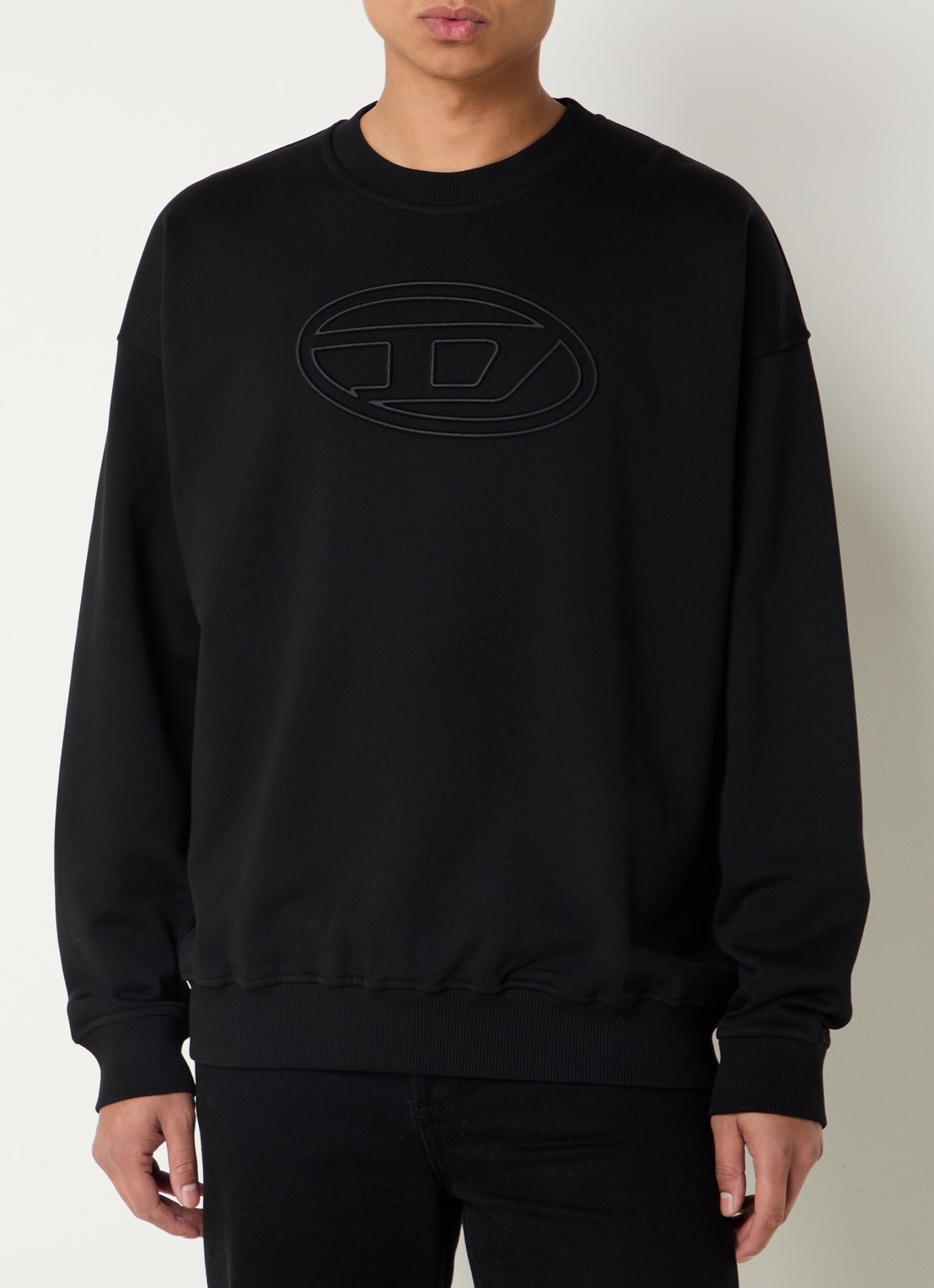 Diesel S-Mart-Bigoval sweater met 3D logoprint - detail zwart