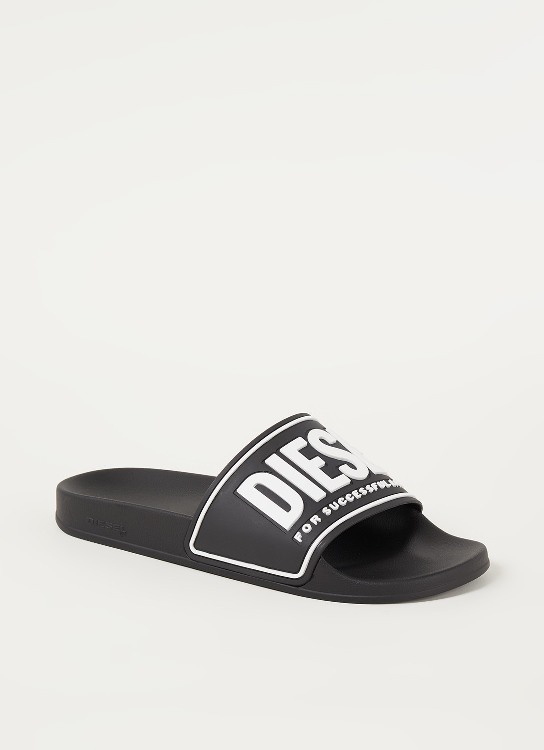 Diesel S-Mayemi slipper met logo - voorkant 3 zwart