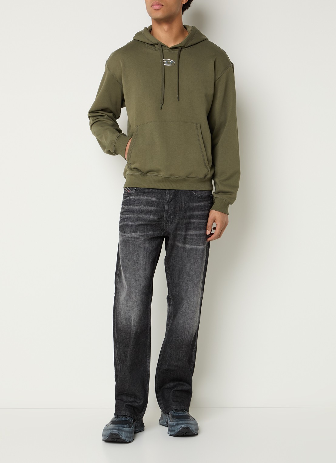 Diesel S-Norm-Hood hoodie met logo - voorkant 4 bronsgroen