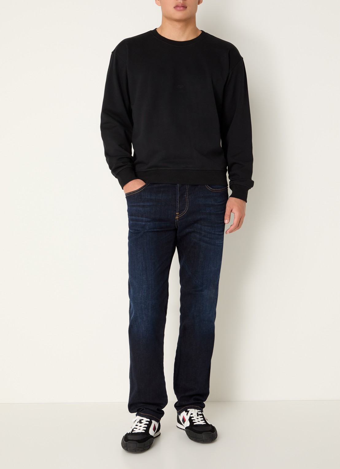 Diesel S-Norm sweater met logoborduring - voorkant 2 zwart