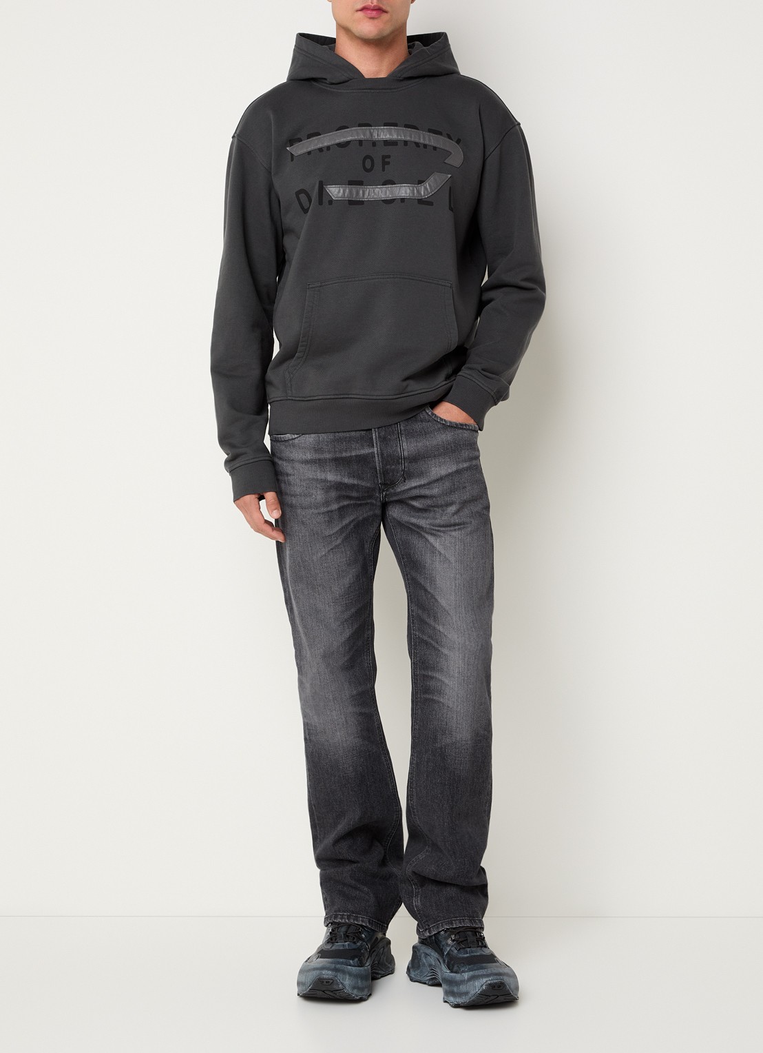 Diesel S-Norman-Hood hoodie met logo - voorkant 3 donkergrijs