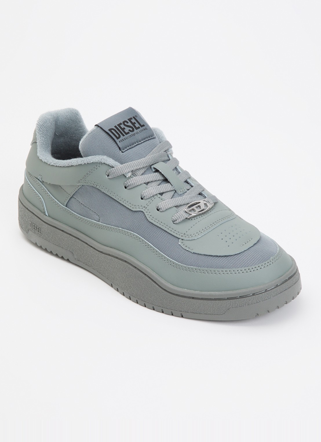 Diesel S-Oval Skate sneaker met leren details - voorkant 2 grijs