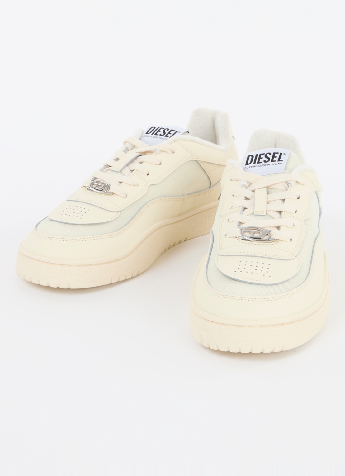 Diesel S-Oval Skate sneaker van leer met logo - detail 2 ivoor