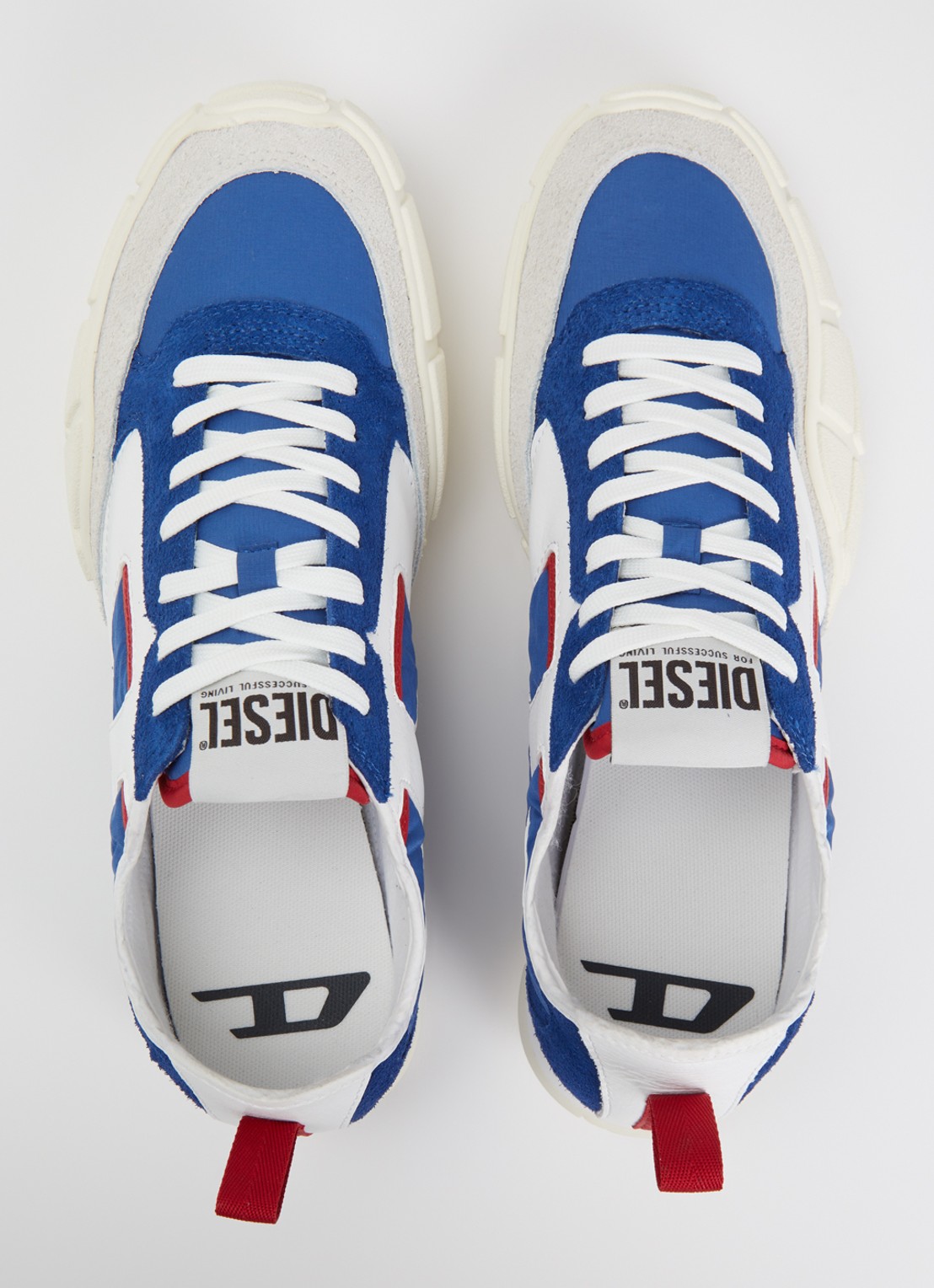 Diesel S-Pagodha Low sneaker van suède met leren details - detail 2 blauw