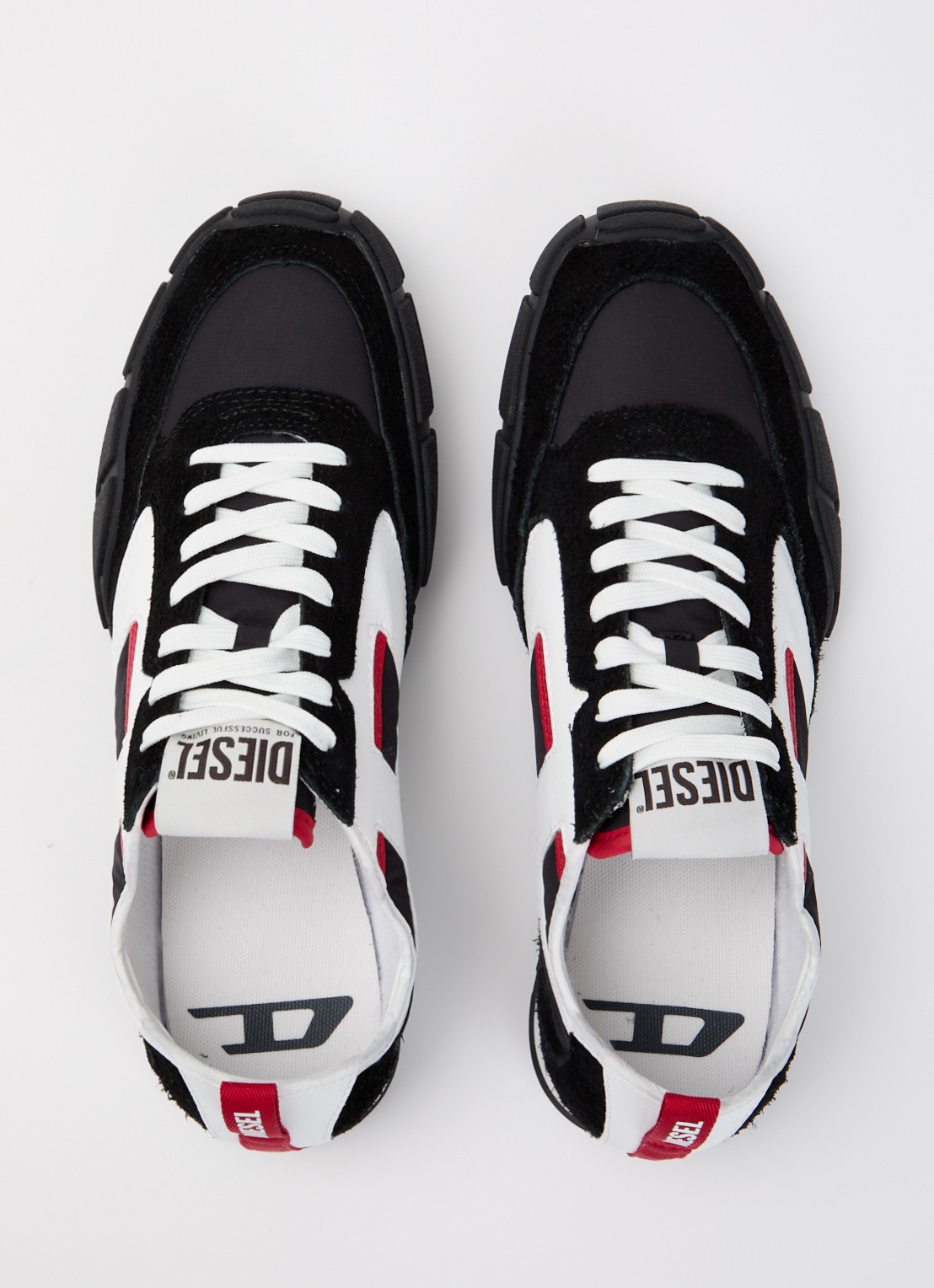 Diesel S-Pagodha Low sneaker van suède met leren details - detail zwart