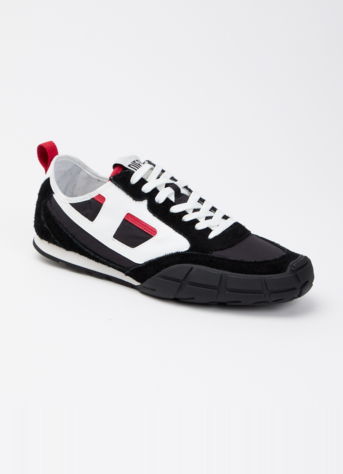 Diesel S-Pagodha Low sneaker van suède met leren details - voorkant 3 zwart