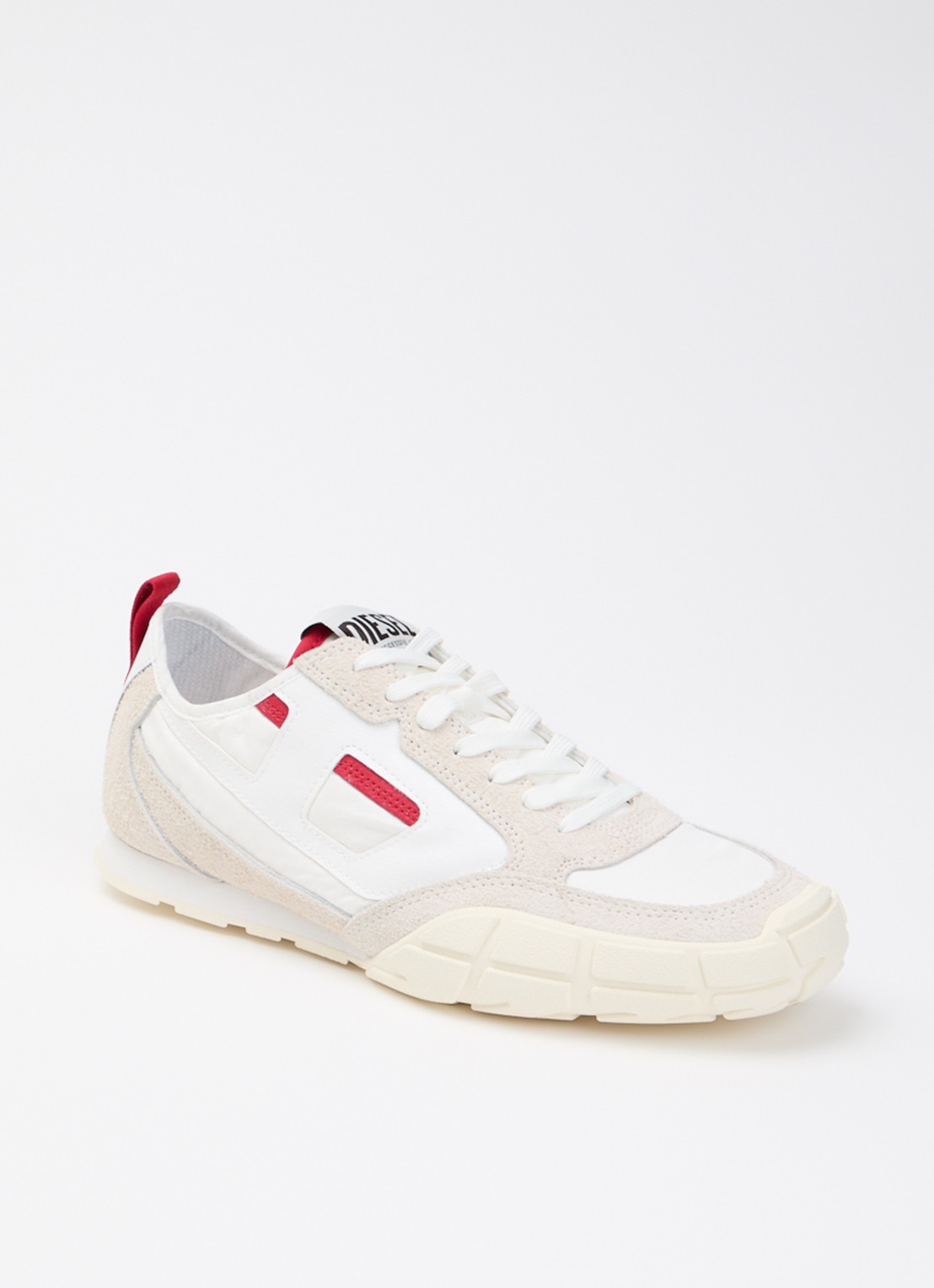Diesel S-Pagodha Low sneaker van suède met leren details - voorkant 4 gebroken wit