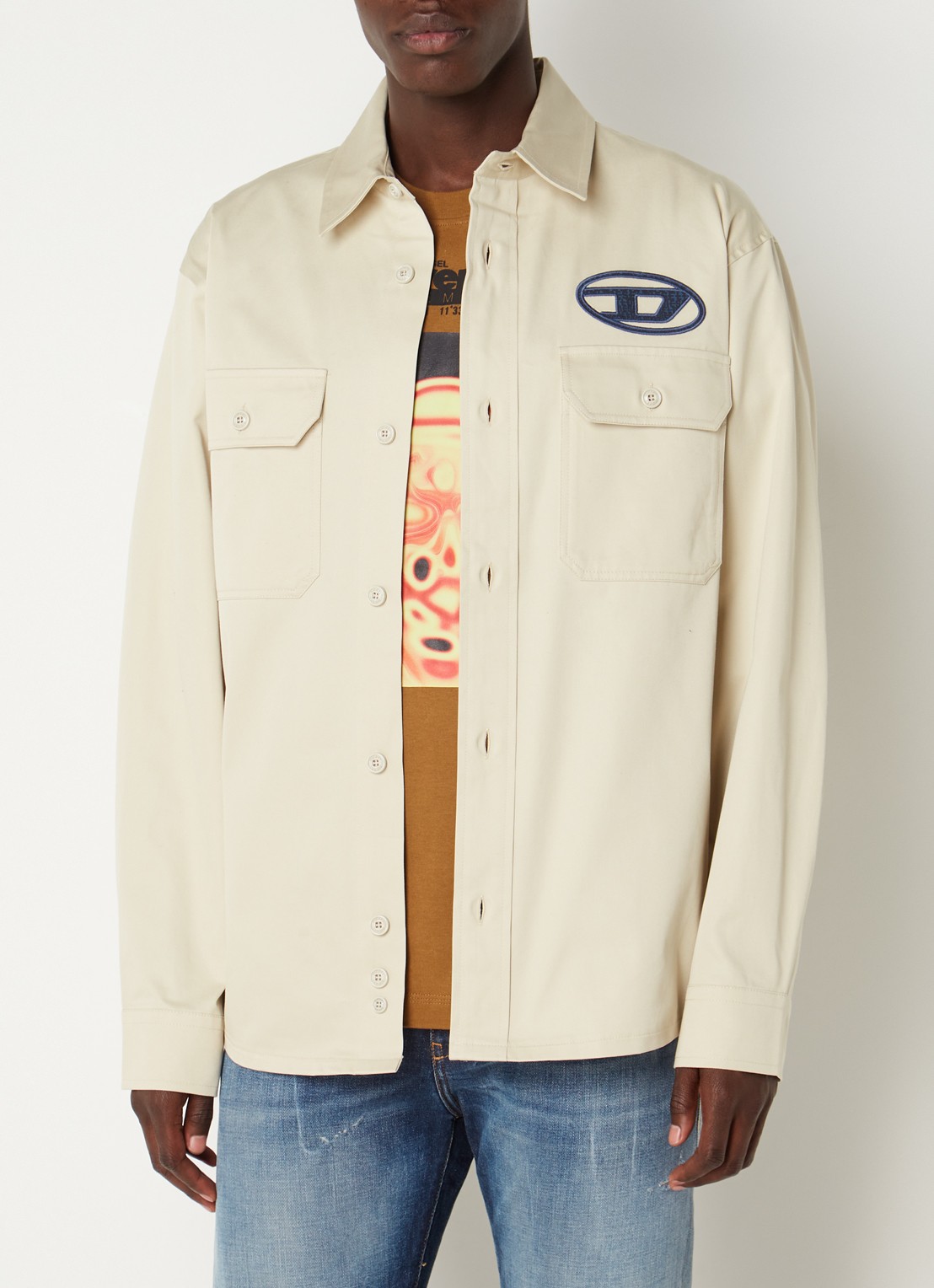 Diesel S-SAFFEL-MON overshirt met logo- en backprint - achterkant 2 creme