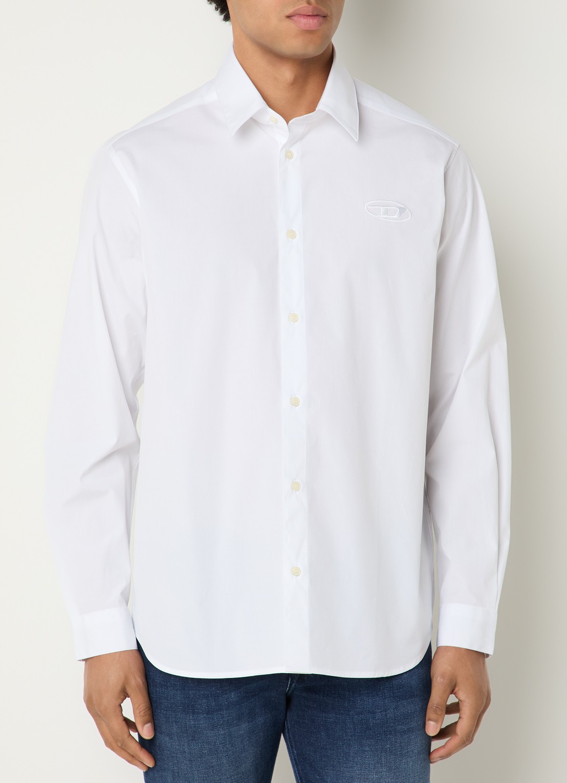 Diesel S-simply-GSBH regular fit overhemd met logoborduring - detail wit