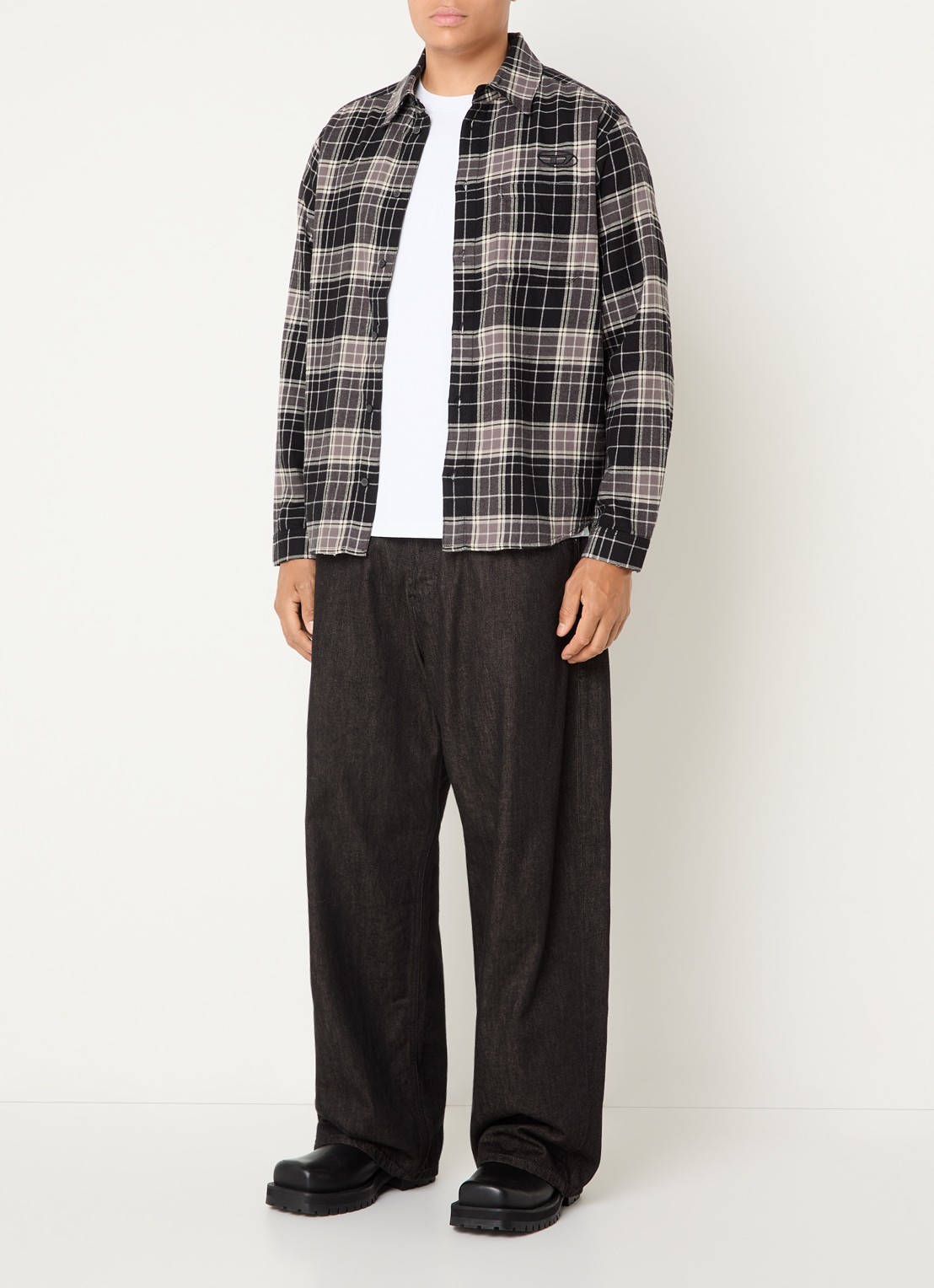 Diesel S-simply-HNBI overshirt met ruitdessin - voorkant 4 antraciet