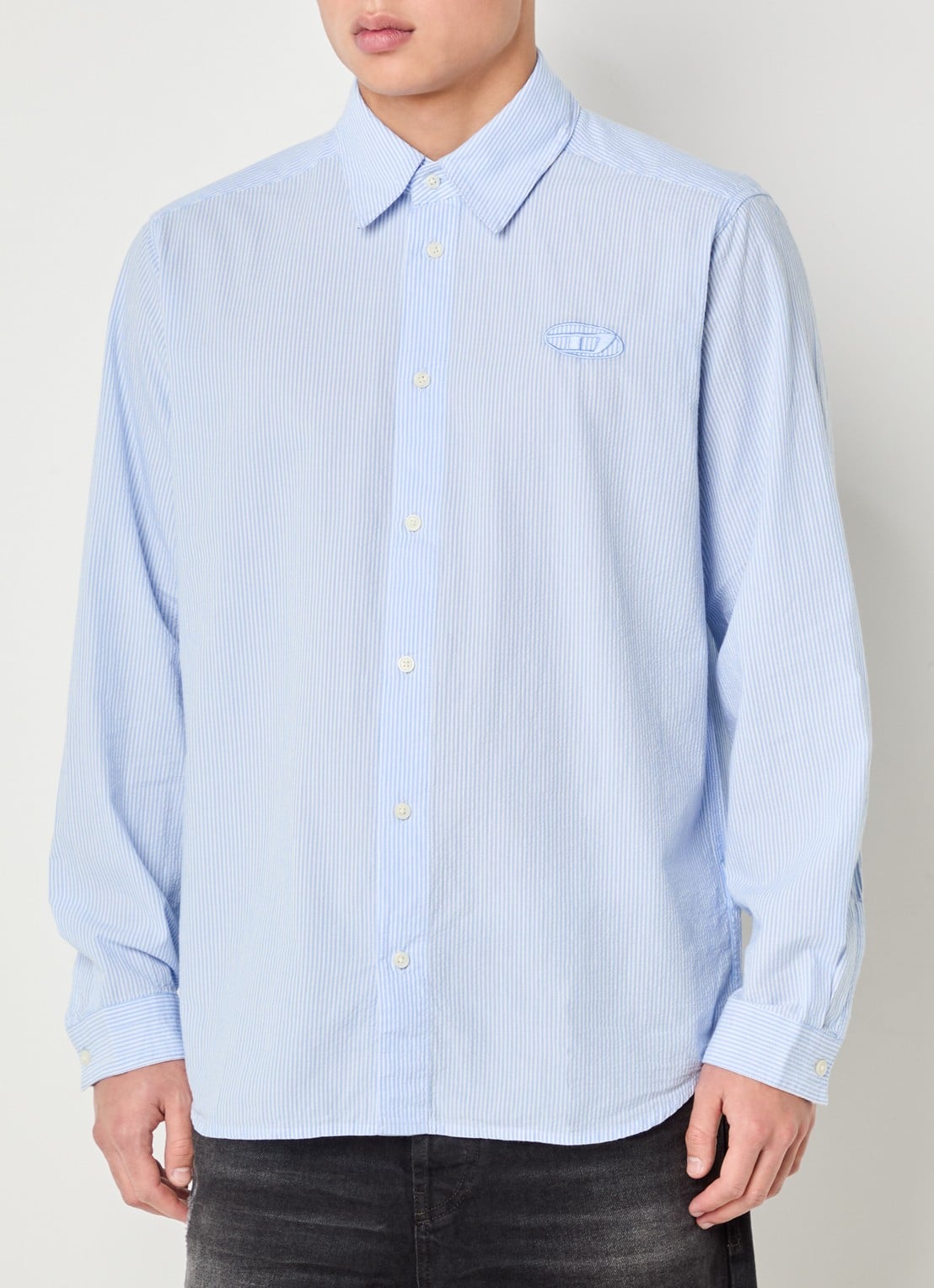 Diesel S-simply overhemd met streepprint - detail lichtblauw