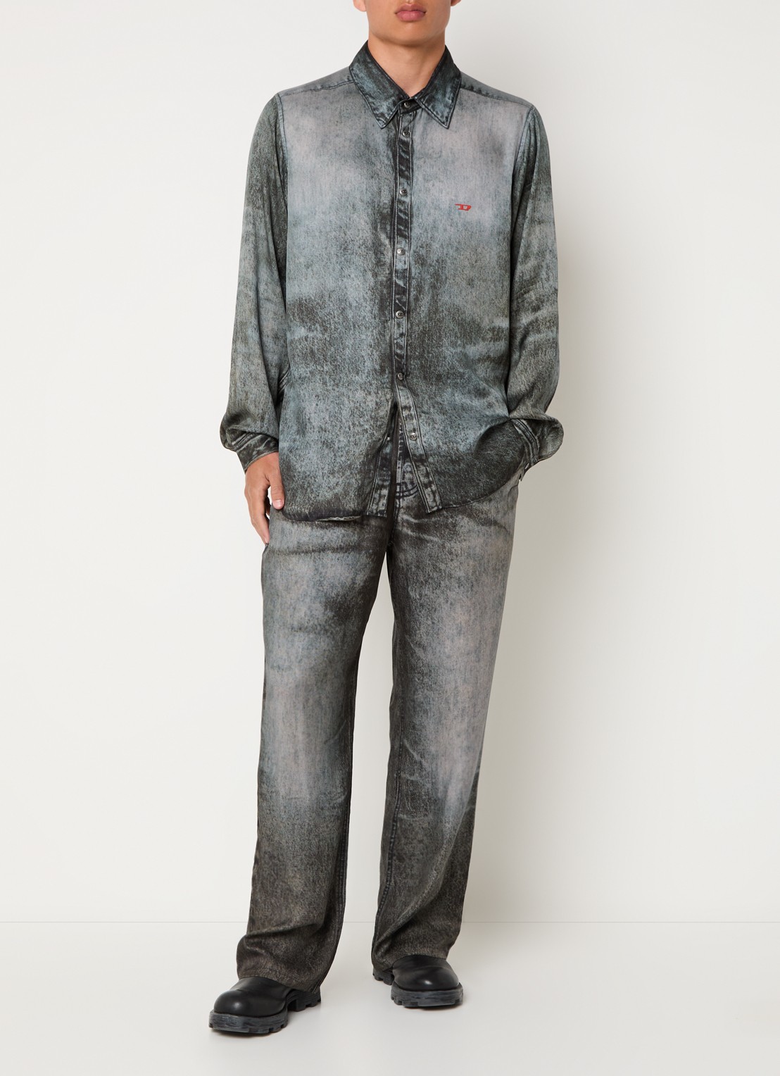 Diesel S-Simply regular fit overhemd met logo - voorkant 2 antraciet