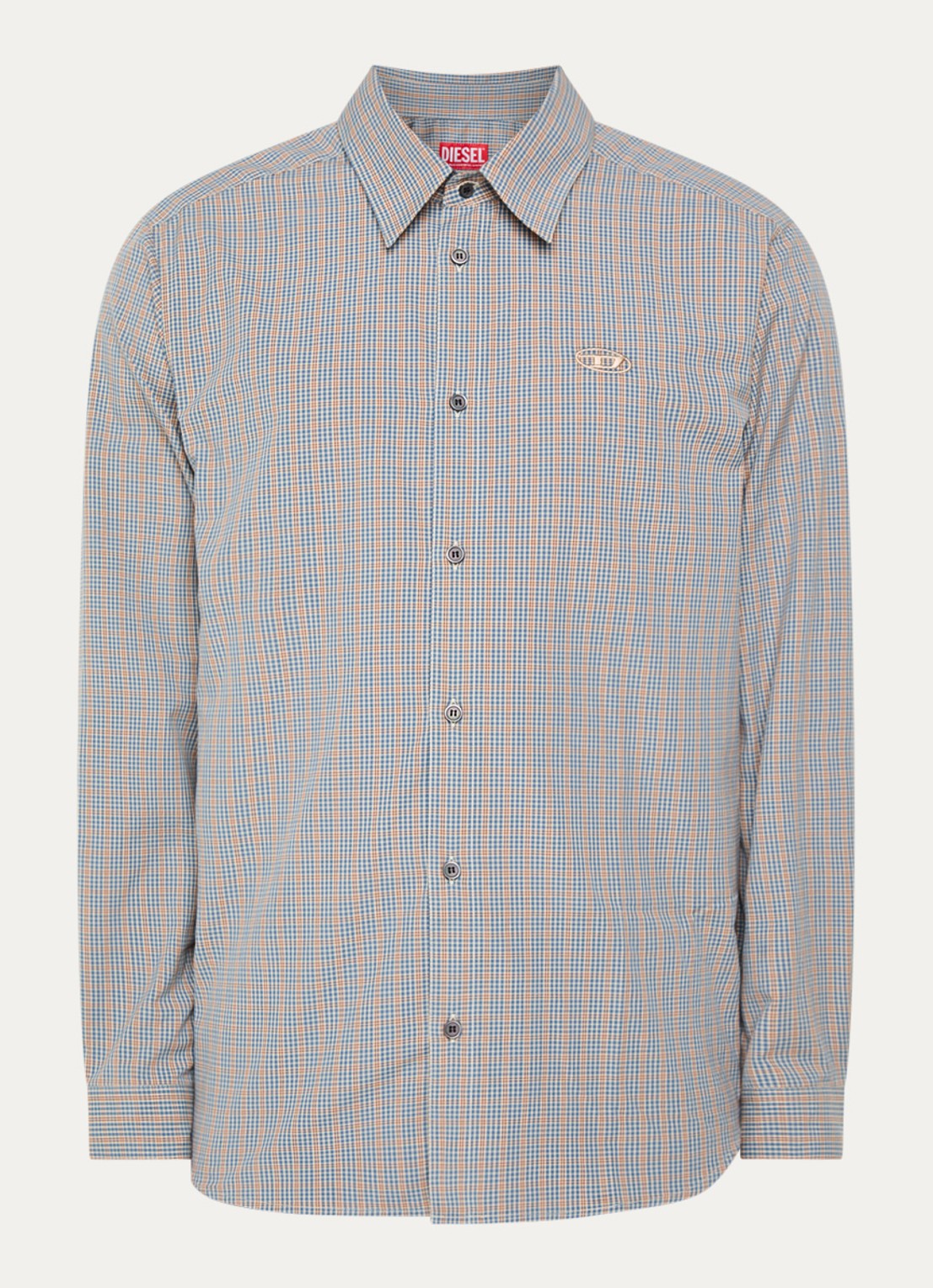 Diesel S-Simply regular fit overhemd met ruitdessin en logo - voorkant 2 blauw