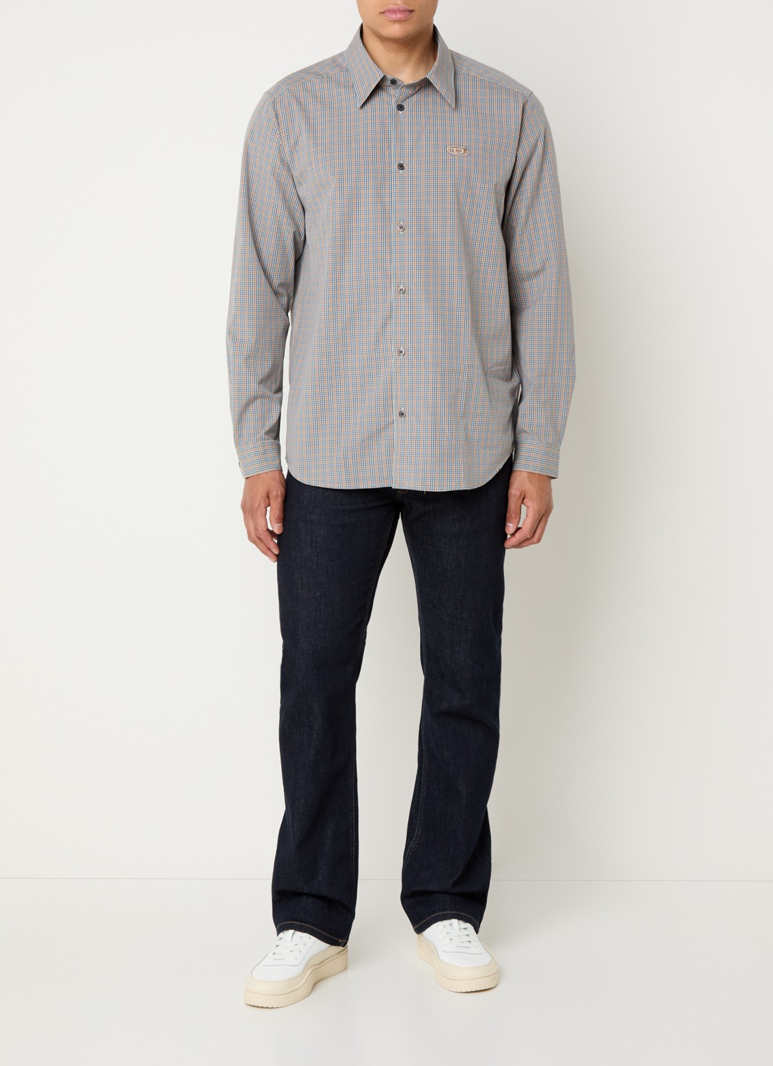 Diesel S-Simply regular fit overhemd met ruitdessin en logo - voorkant 3 blauw