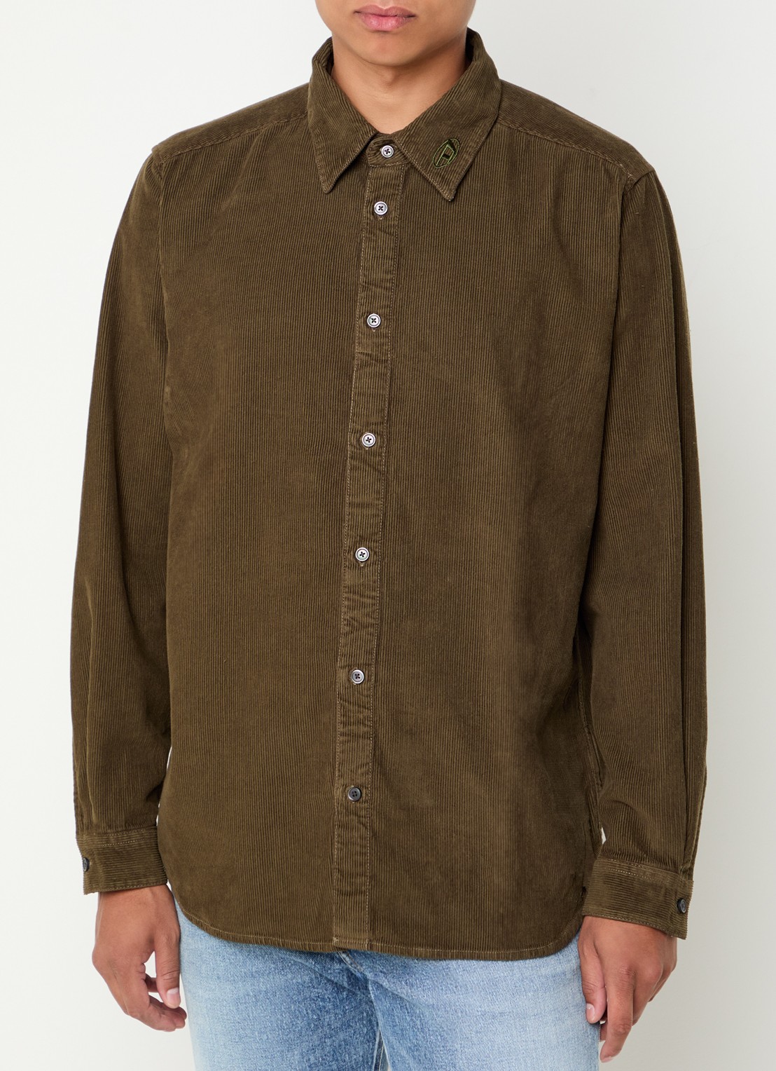 Diesel S-Simply regular fit overhemd van corduroy - detail mosgroen