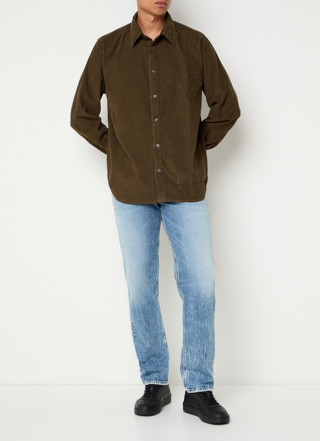 Diesel S-Simply regular fit overhemd van corduroy - voorkant 3 mosgroen