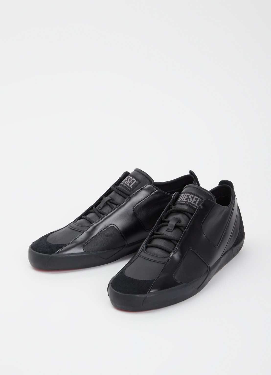 Diesel S-Slante-D sneaker van leer met suède details - detail zwart