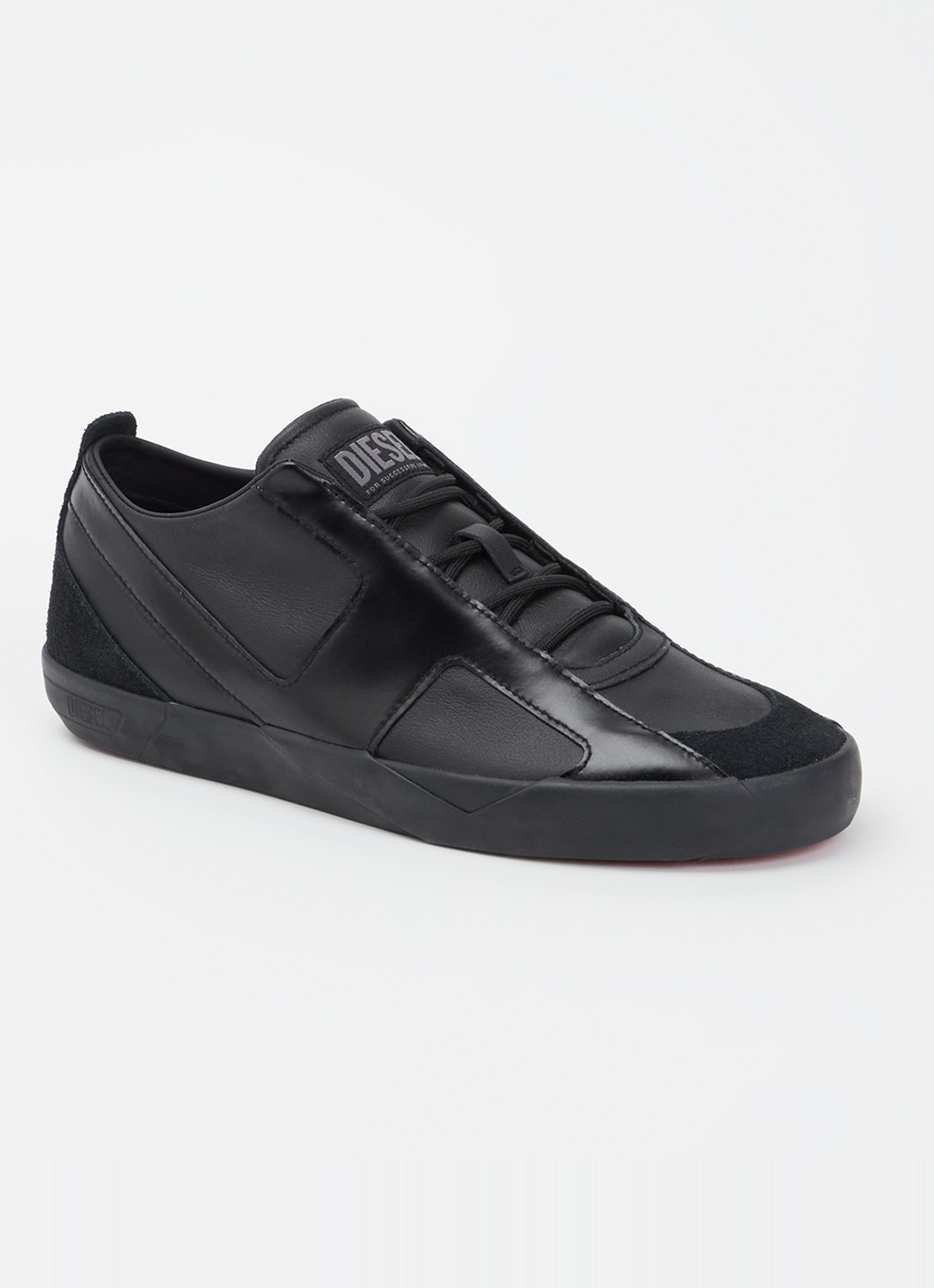 Diesel S-Slante-D sneaker van leer met suède details - voorkant 4 zwart