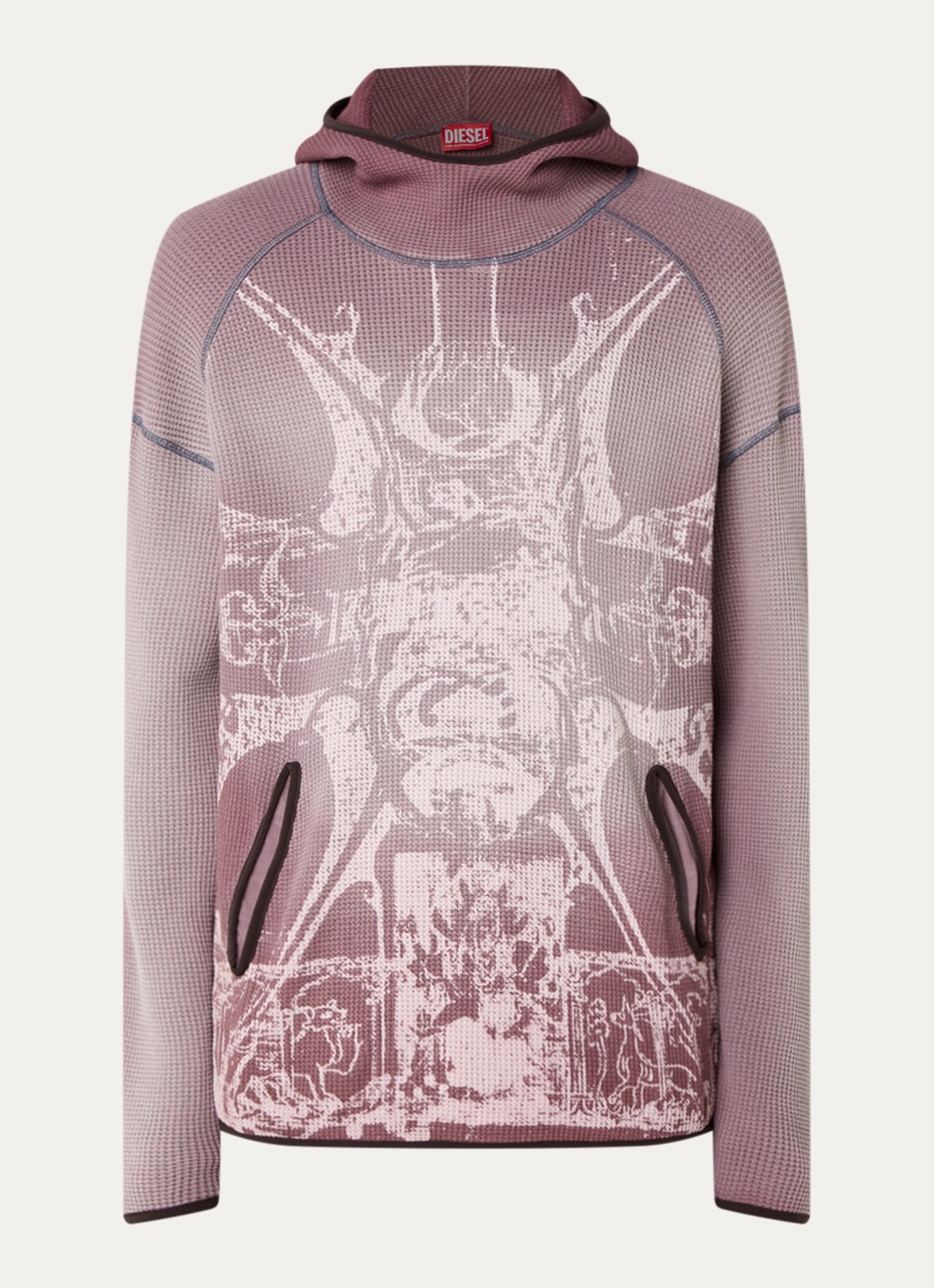 Diesel S-Waf hoodie met ribstructuur en print - voorkant oudroze