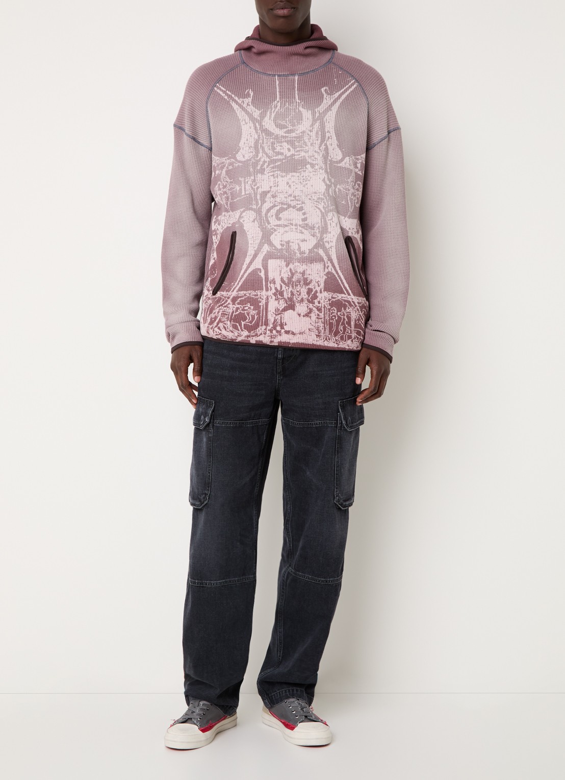 Diesel S-Waf hoodie met ribstructuur en print - voorkant 2 oudroze
