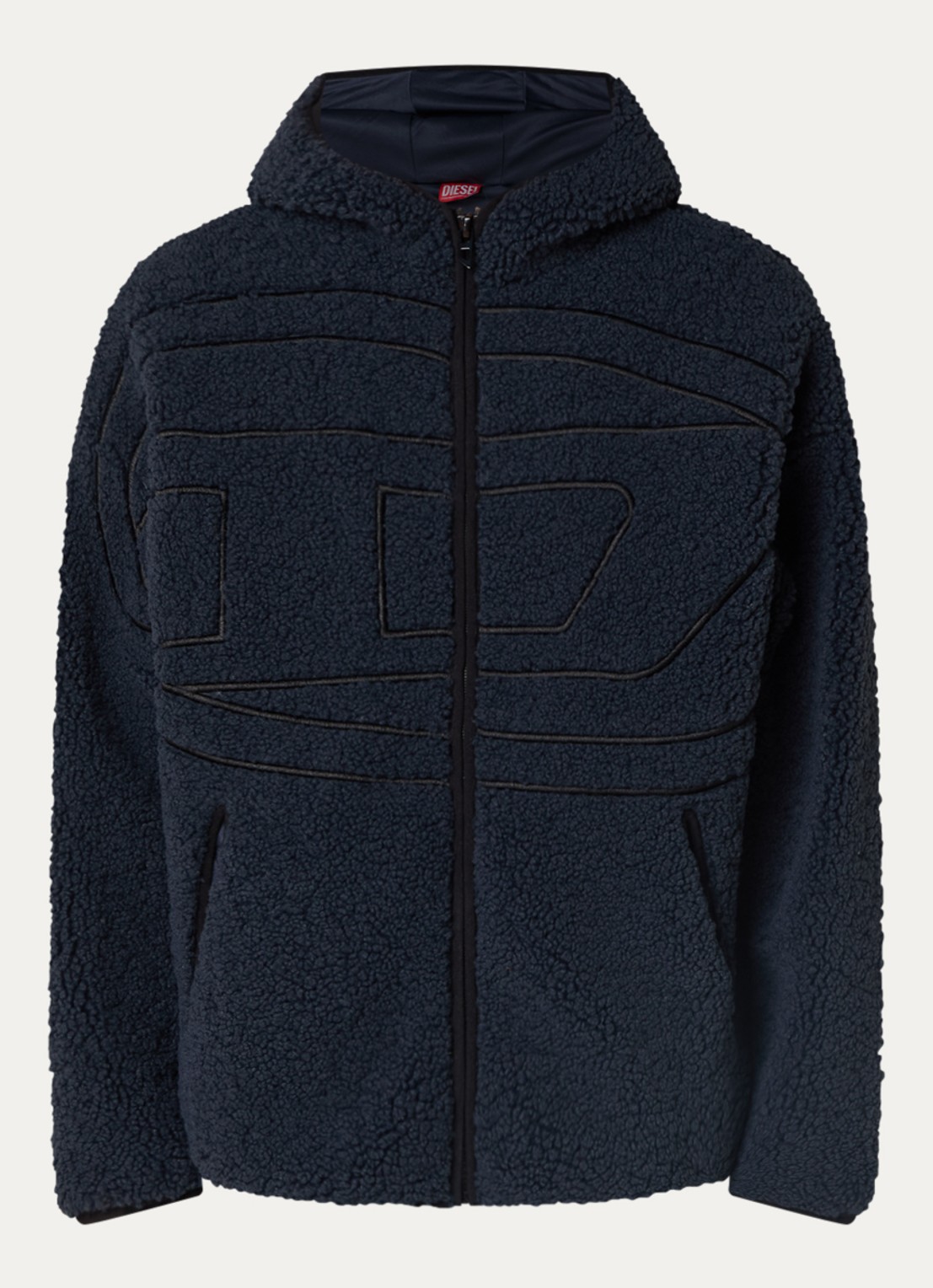 Diesel S-Zat teddy jack met logo en steekzakken - voorkant 3 donkerblauw