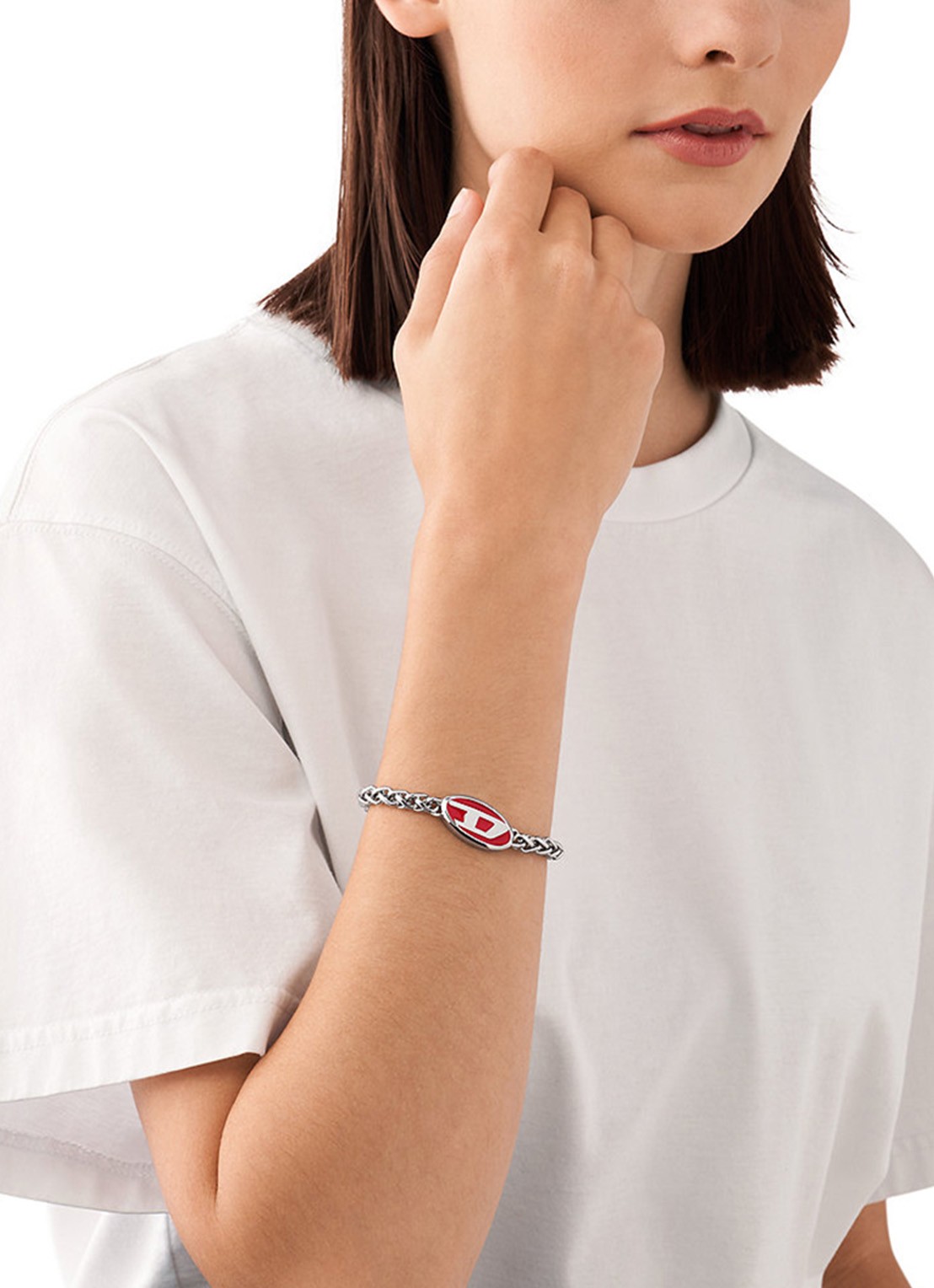Diesel Schakelarmband met logo DX1445040 - detail 4 zilver