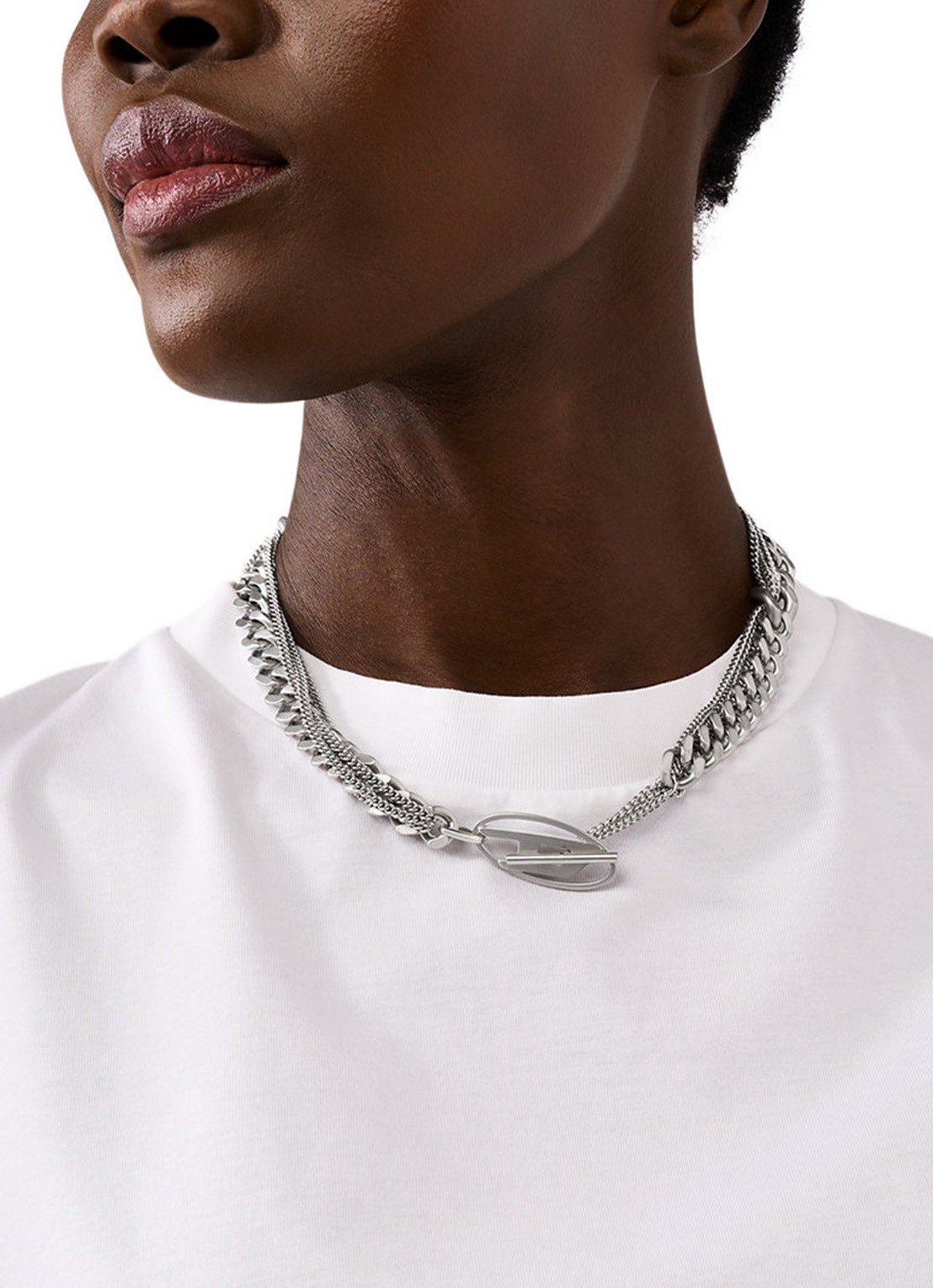 Diesel Schakelketting met logo DX1549040 - voorkant 2 zilver