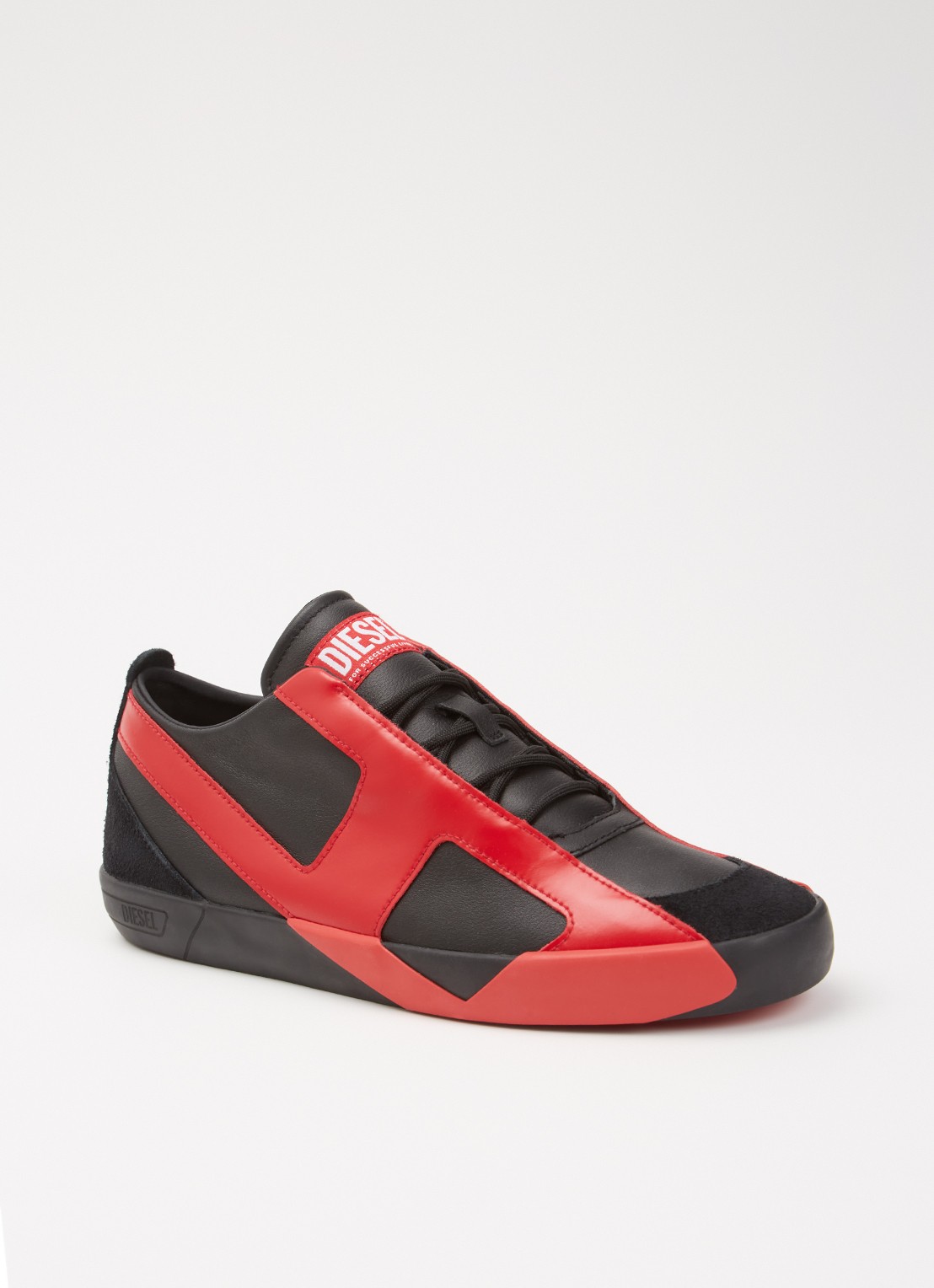 Diesel Slante-D Low sneaker van leer met logo - voorkant 2 rood