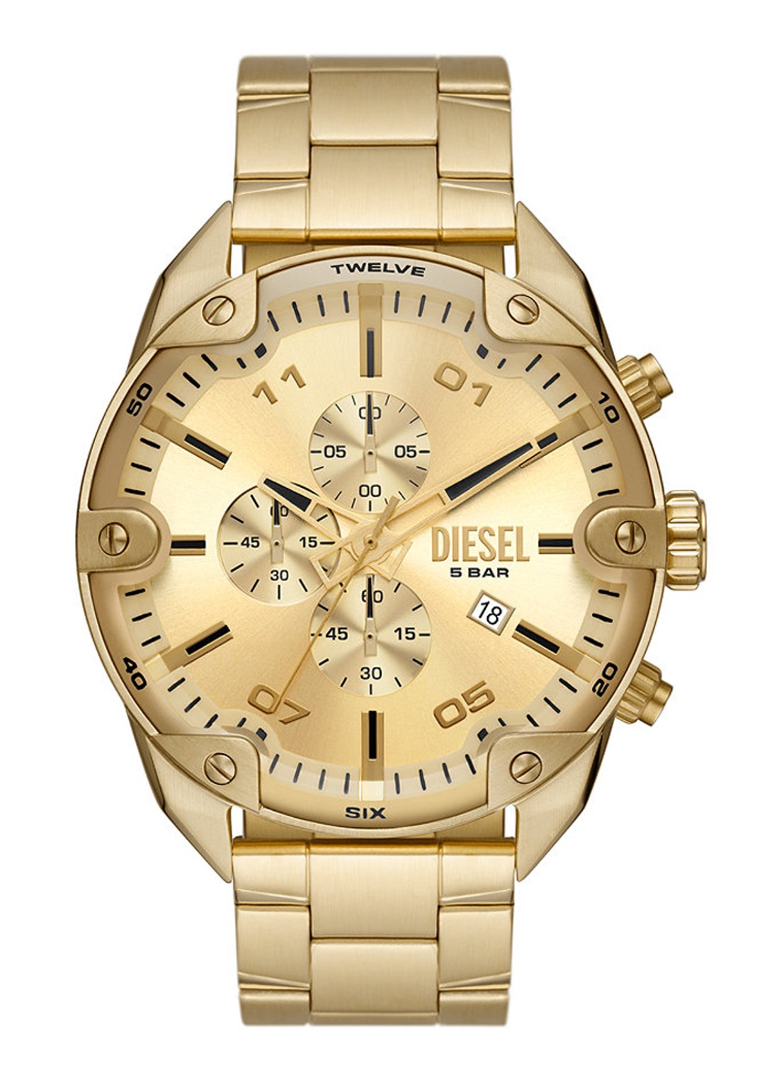 Diesel Spiked horloge DZ4608 - voorkant 5 goud