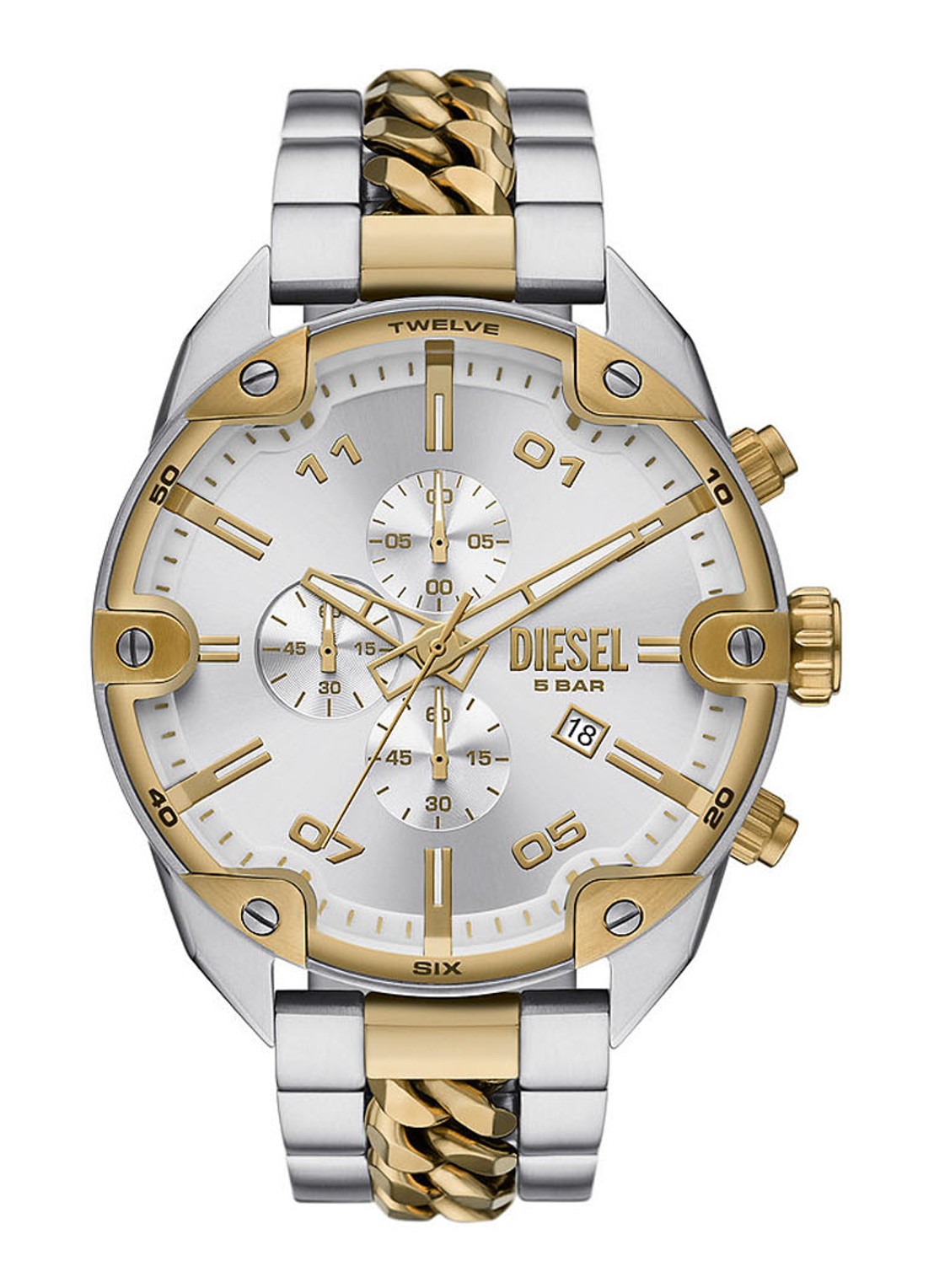 Diesel Spiked horloge DZ4629 - voorkant zilver