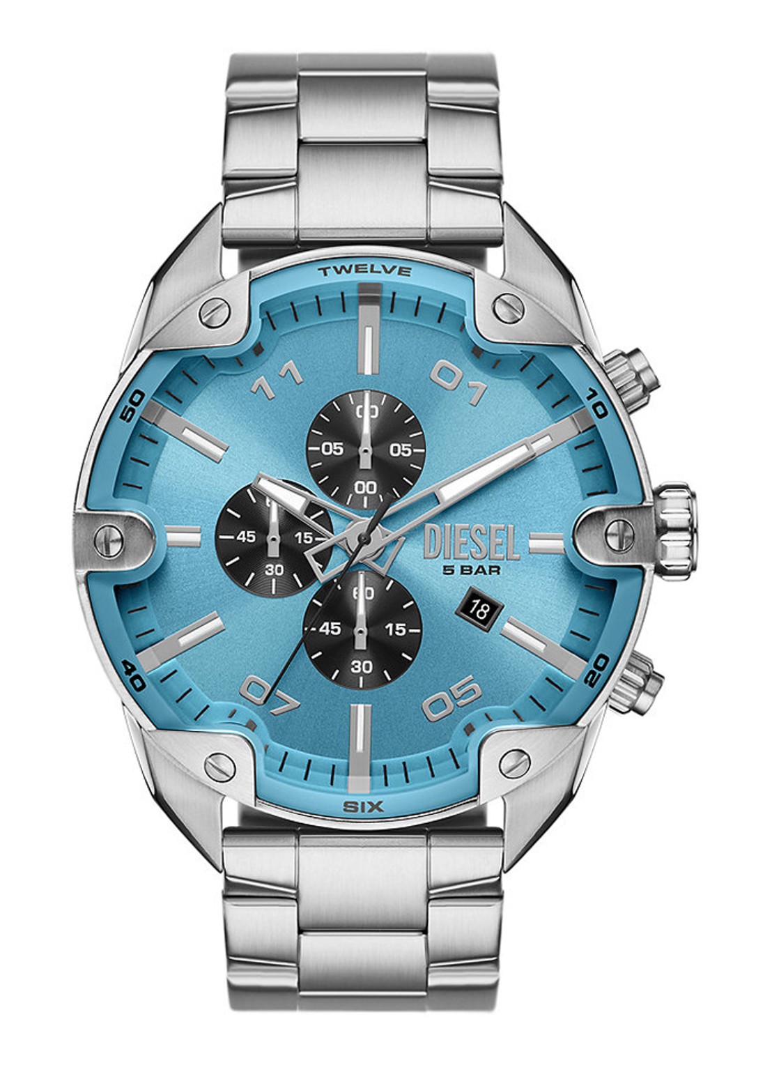 Diesel Spiked horloge DZ4655 - voorkant zilver