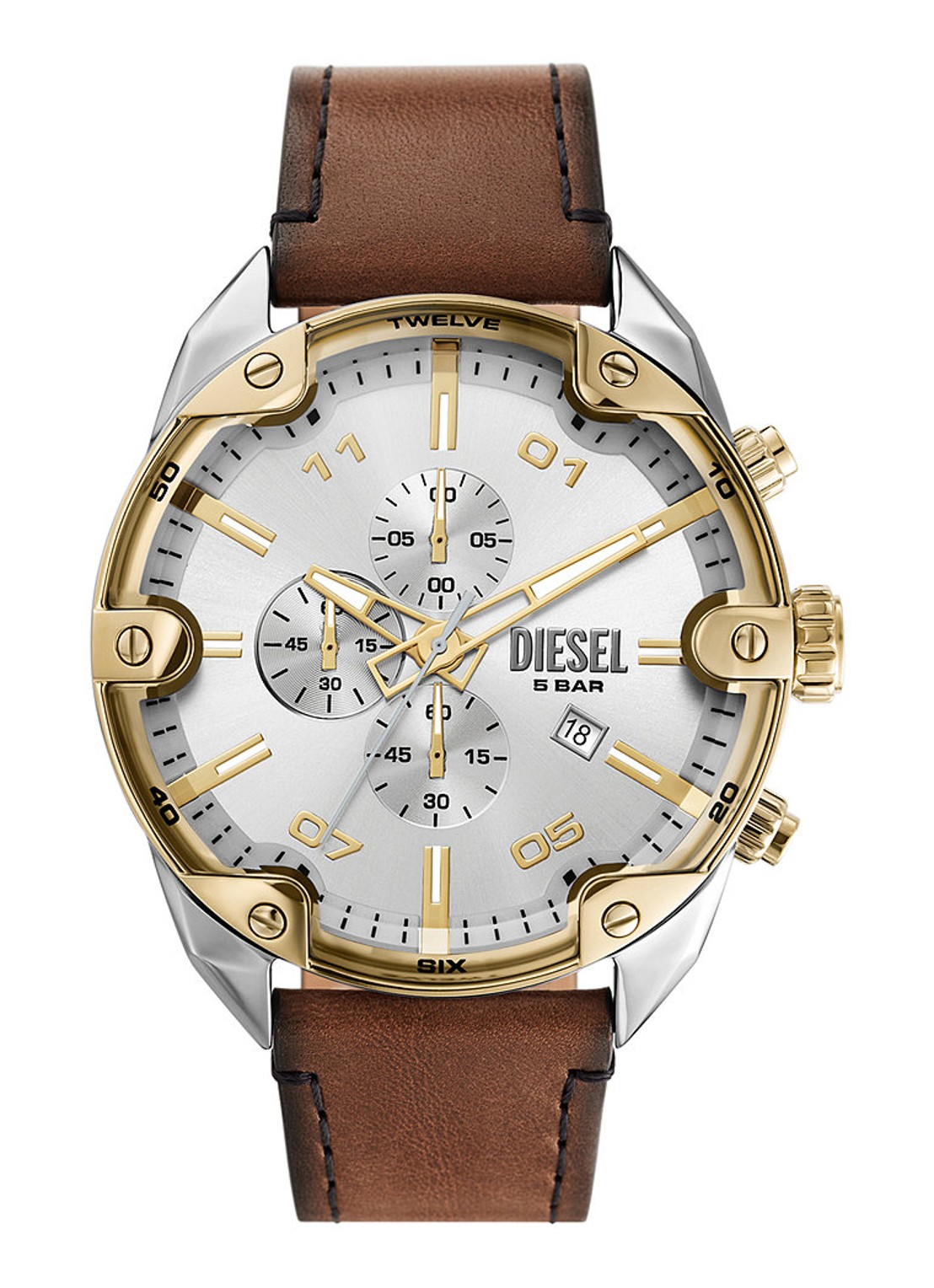 Diesel Spiked horloge DZ4665 - voorkant 5 bruin