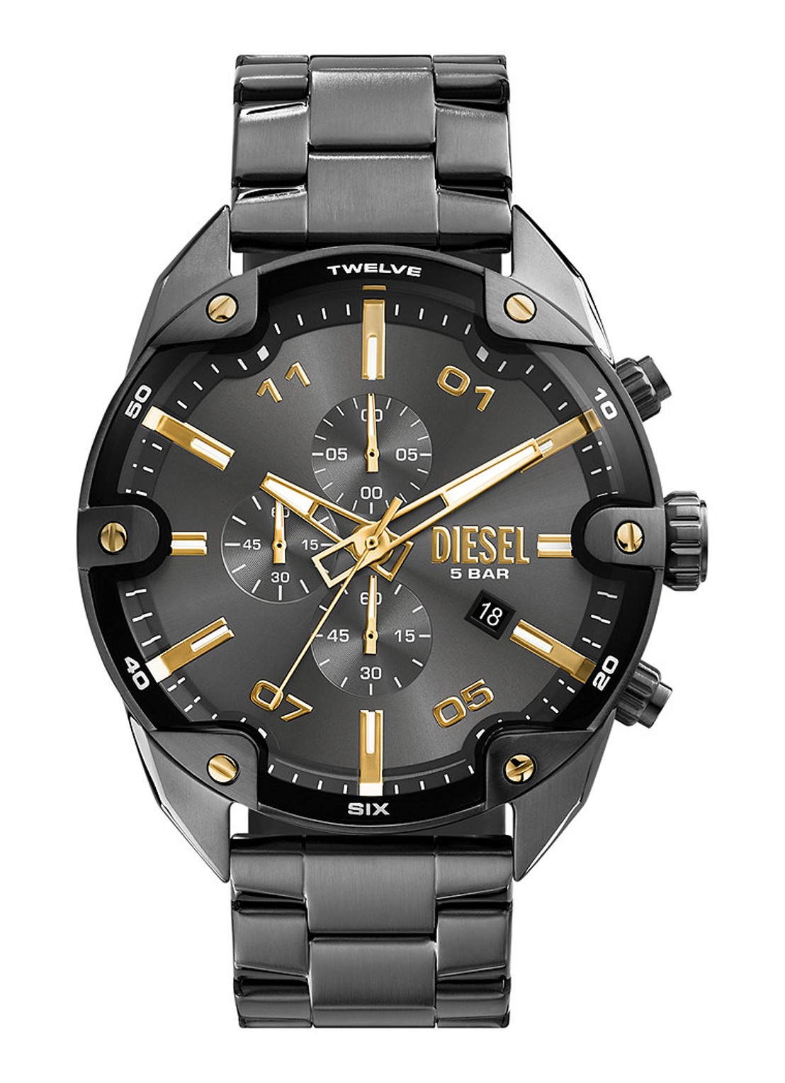 Diesel Spiked horloge DZ4669 - voorkant antraciet