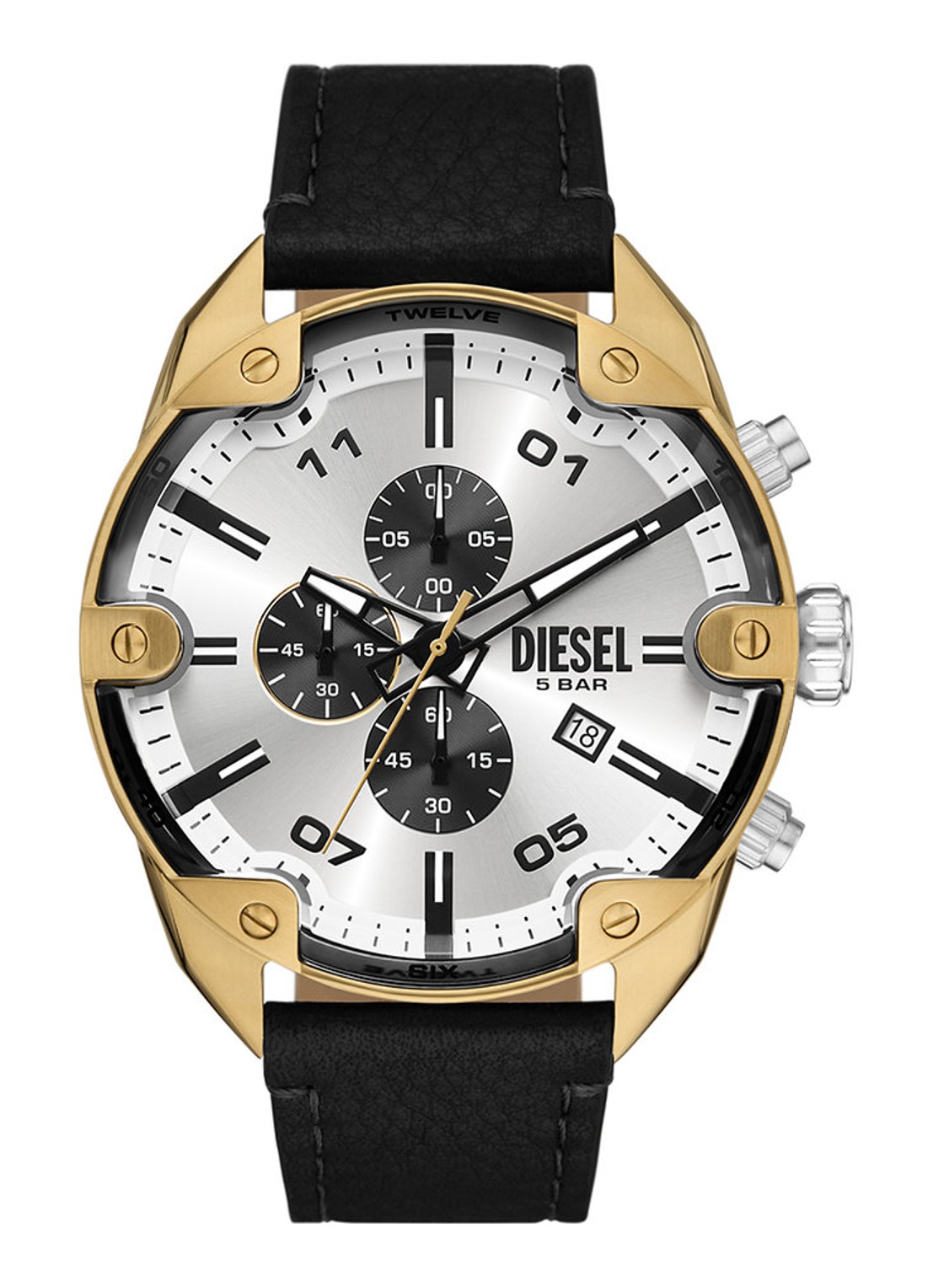 Diesel Spiked horloge DZ4671 - voorkant goud