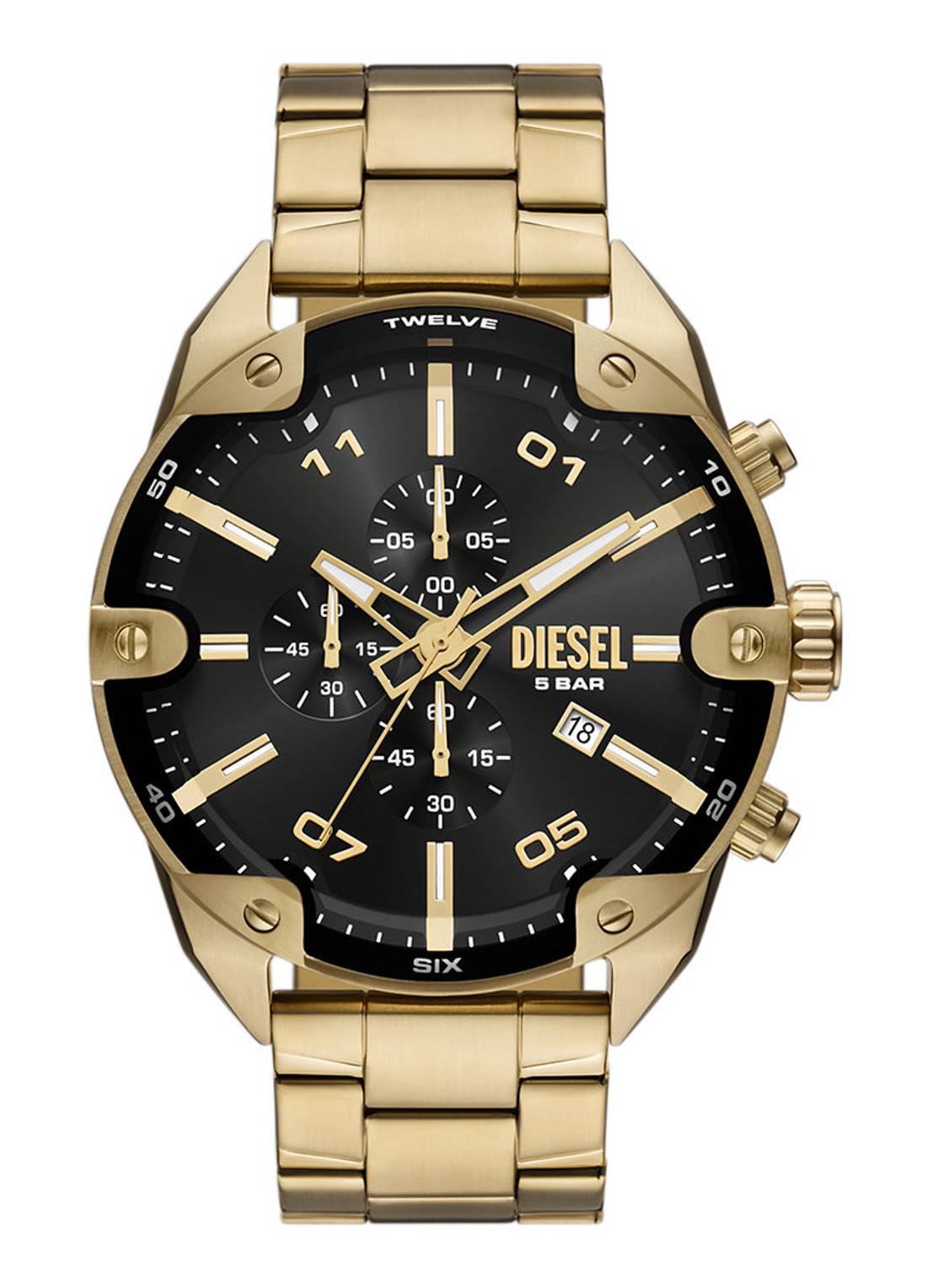 Diesel Spiked horloge DZ4678 - voorkant goud