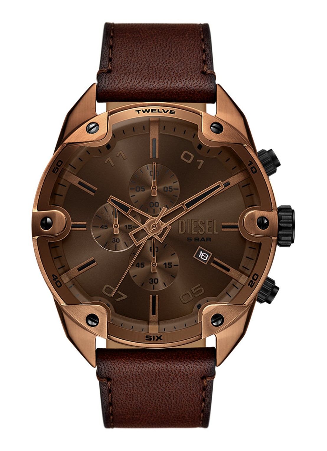 Diesel Spiked horloge DZ4698 - voorkant bruin