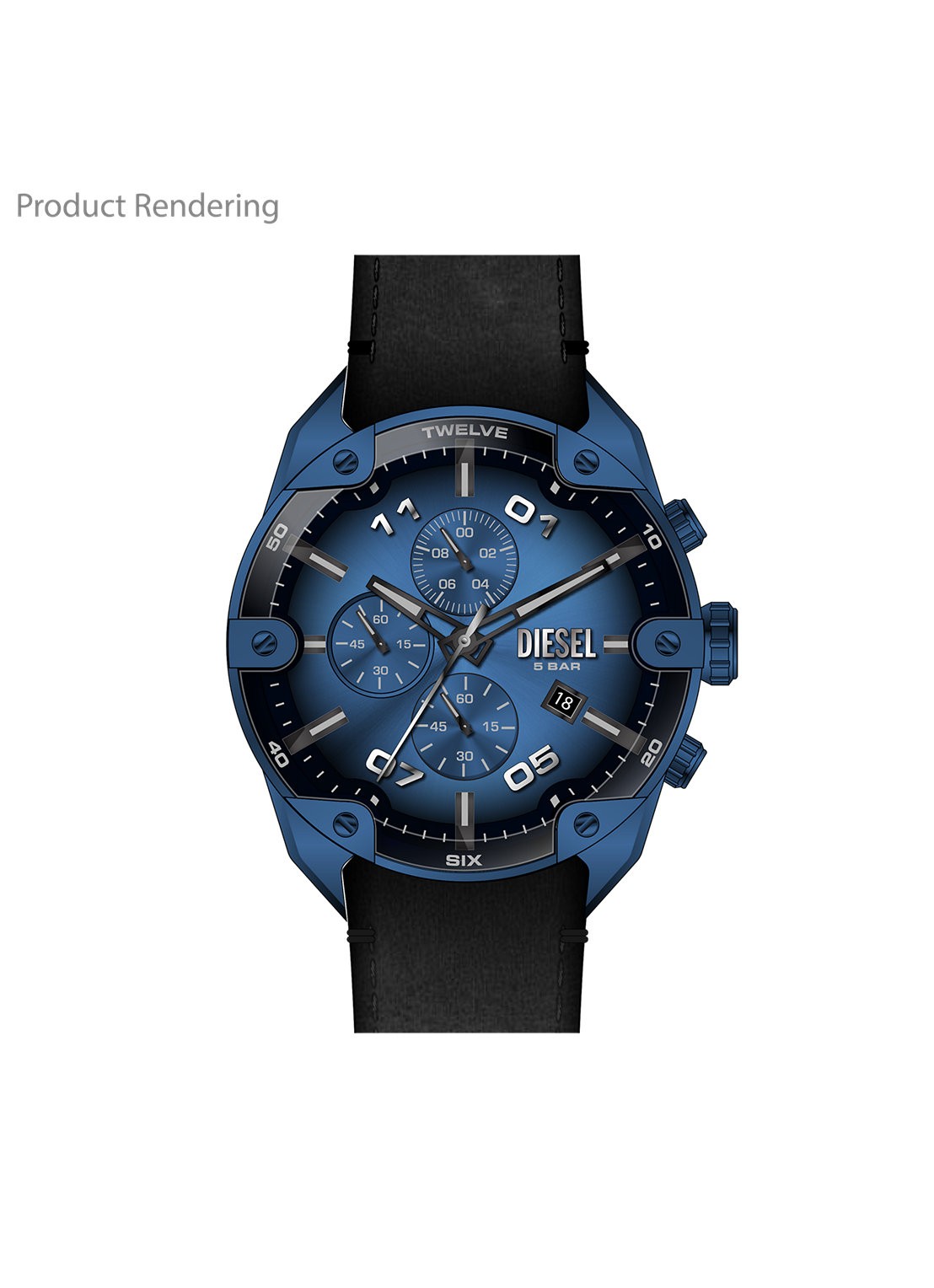 Diesel Spiked horloge DZ4703 - voorkant blauw