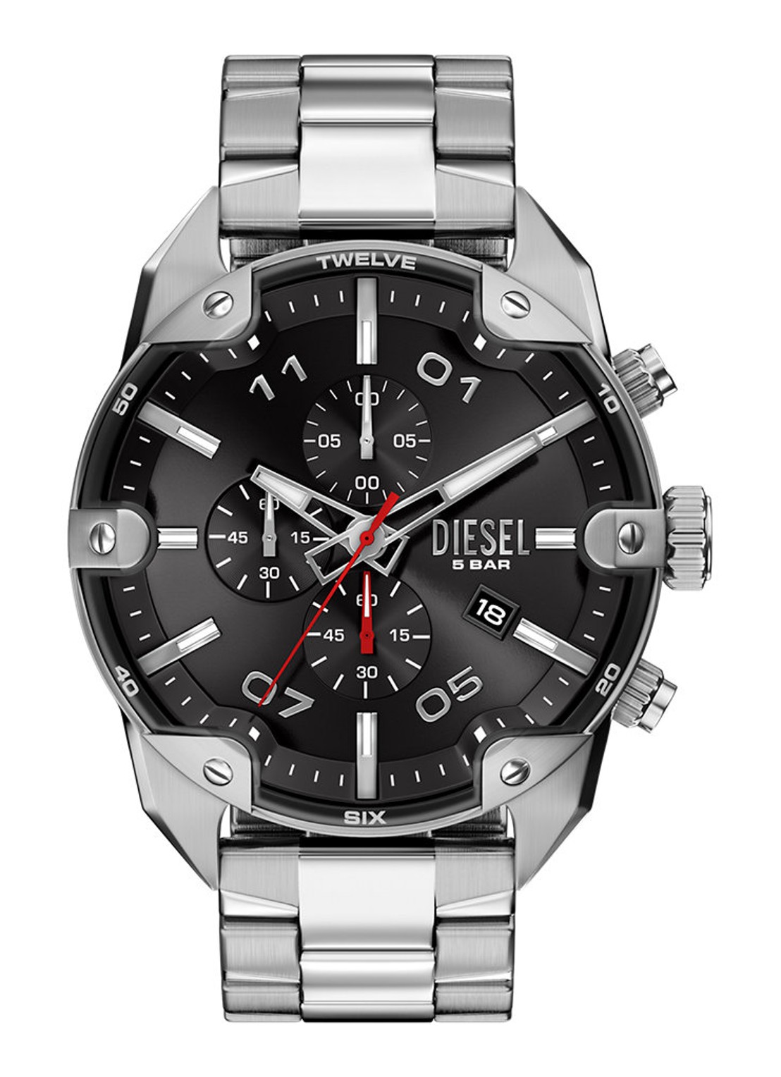 Diesel Spiked horloge DZ4709 - voorkant zilver