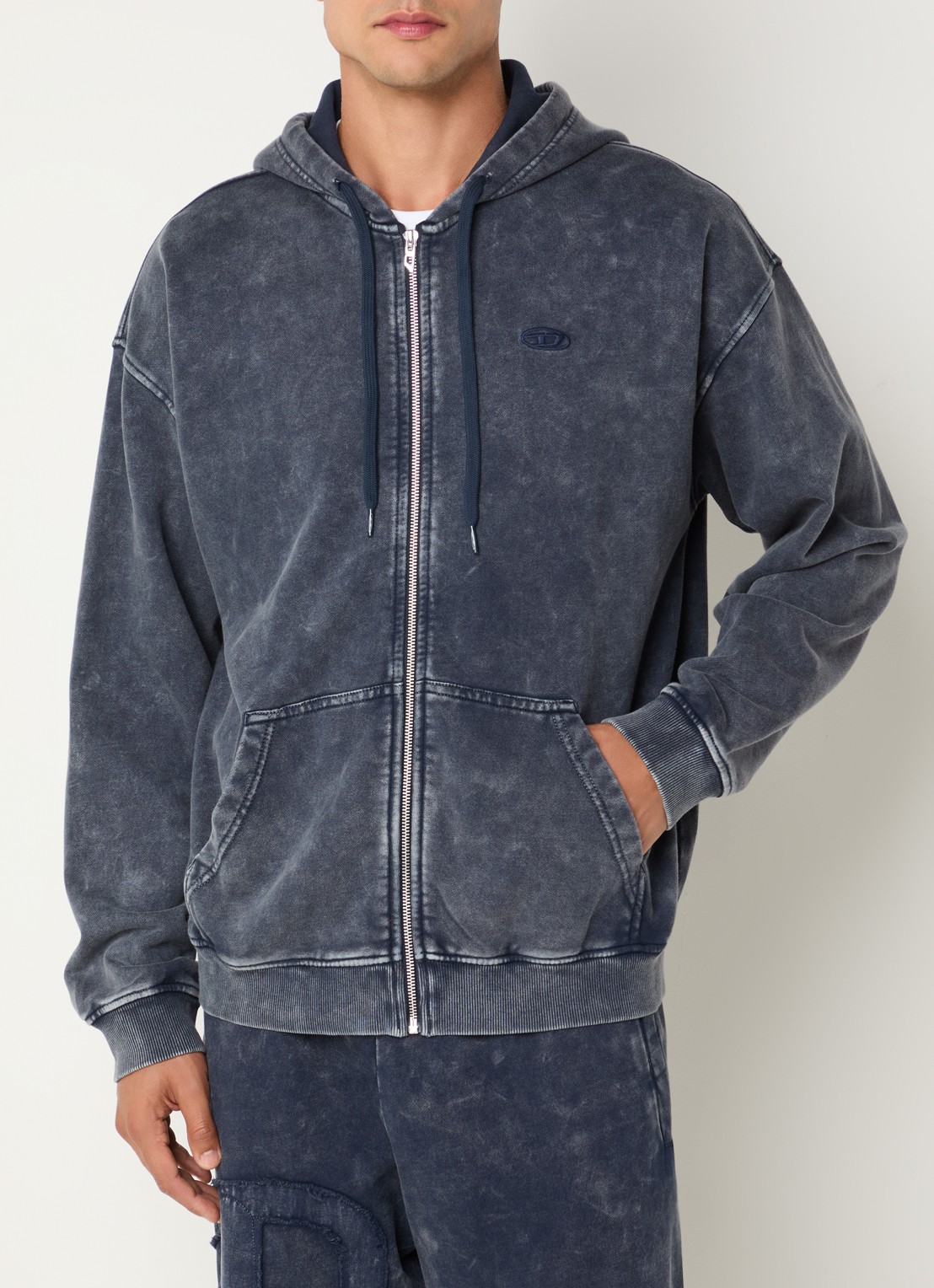 Diesel Sweatvest met capuchon en verwassen afwerking - achterkant 3 donkerblauw