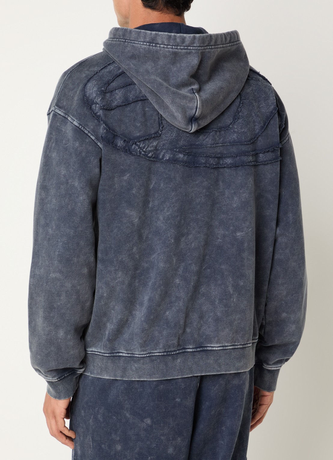 Diesel Sweatvest met capuchon en verwassen afwerking - detail 4 donkerblauw