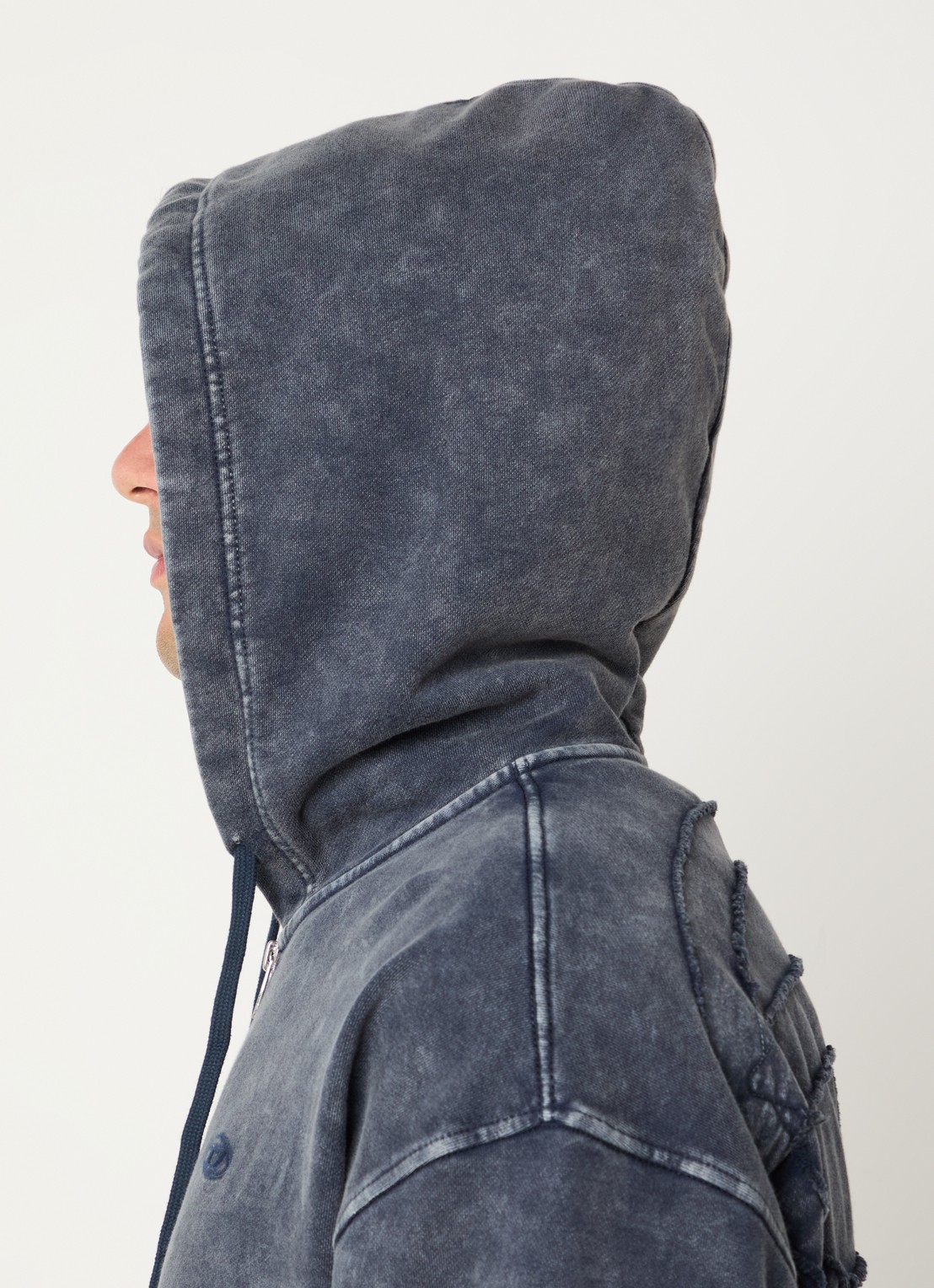 Diesel Sweatvest met capuchon en verwassen afwerking - detail 5 donkerblauw